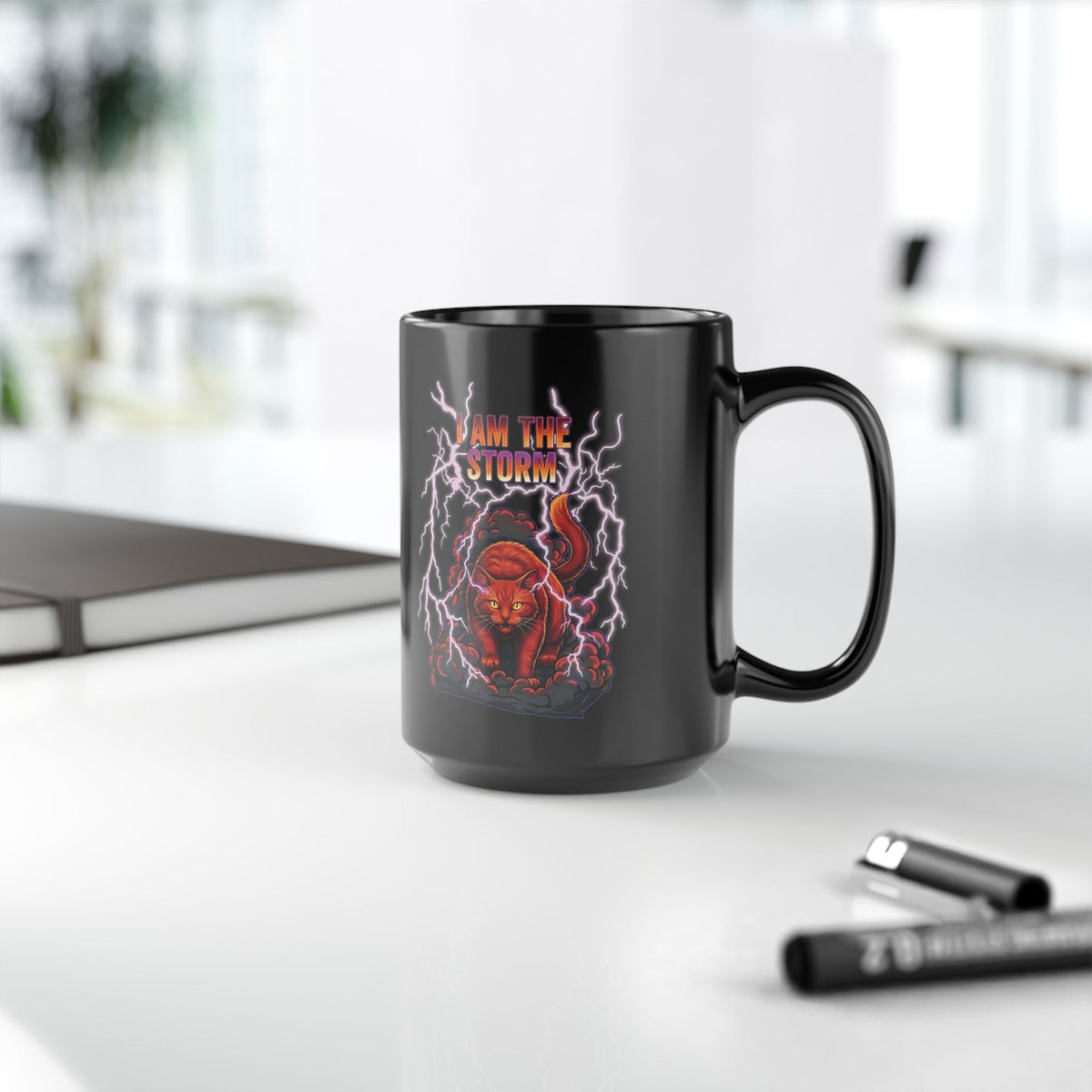 I Am The Storm Cat Black Mug — Bold Cat Graphic Mug