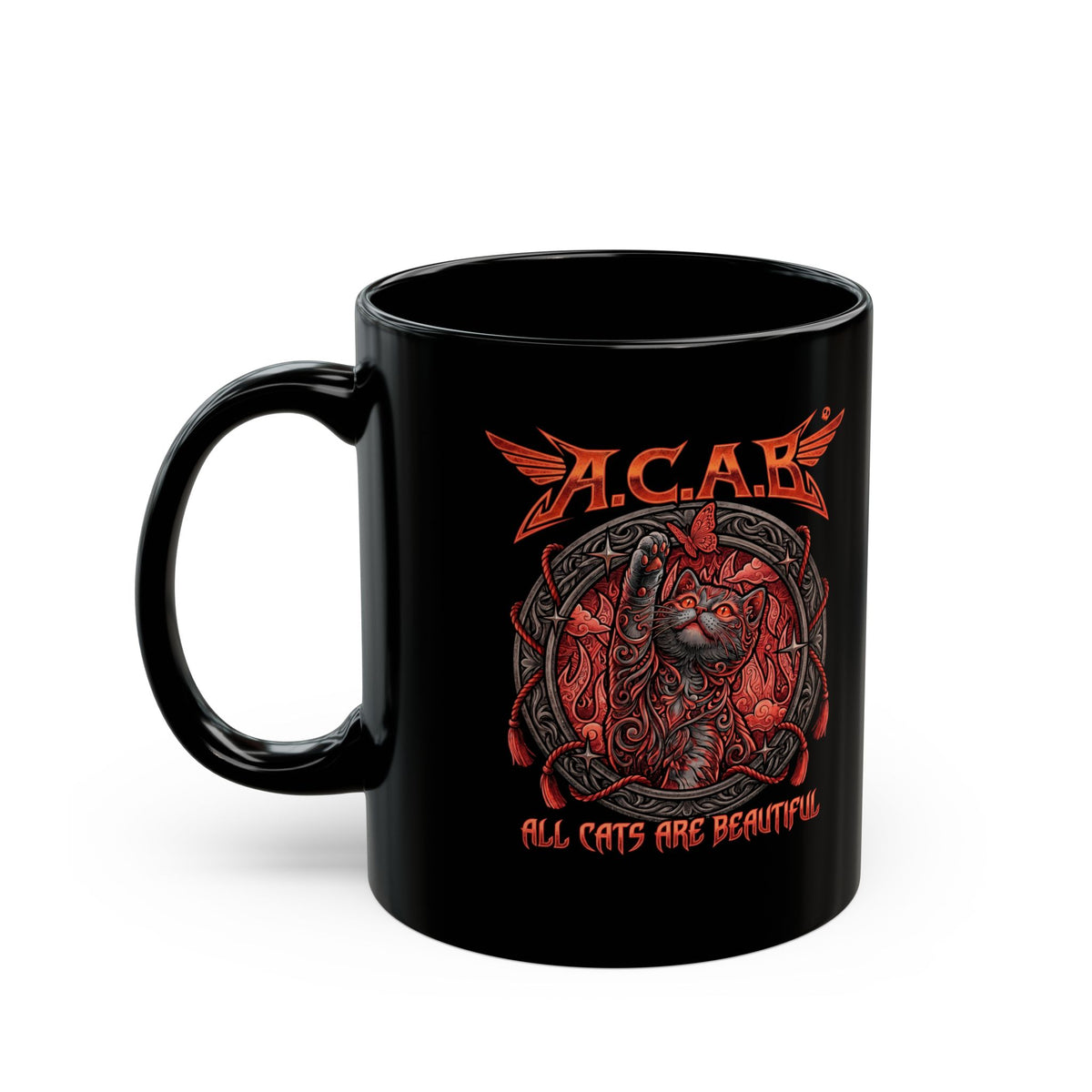 ACAB All Cats Are Beautiful Black Mug — Heavy Metal Punk Feline Graphic Mug