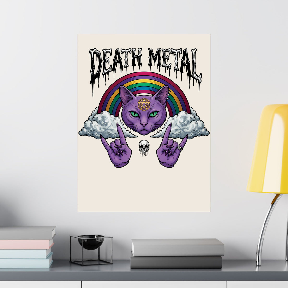 Death Metal Cat Poster — Gothic Black Cat Poster for Metal Fans