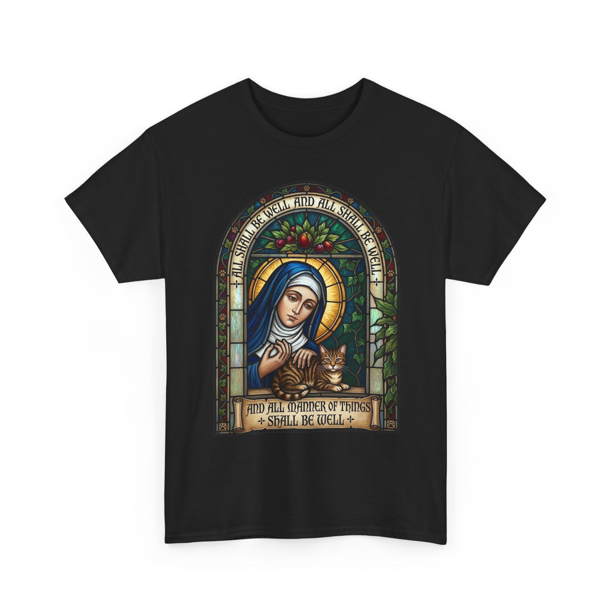 Stained Glass Saint Teresa T-Shirt – “And Full Knowledge of Things, I Shall Be Quiet”