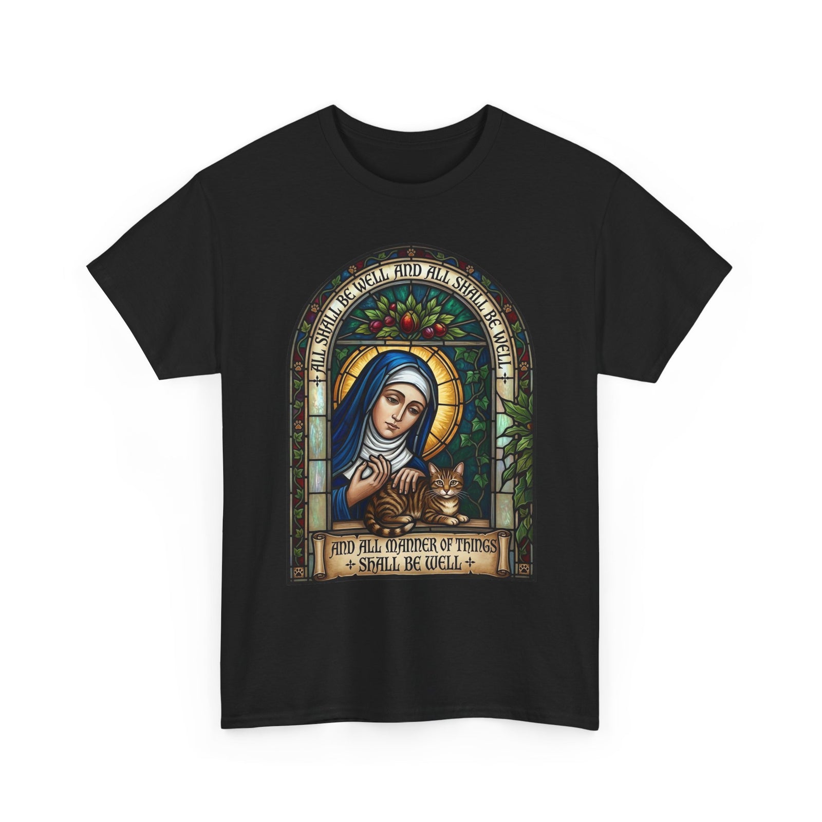 Stained Glass Saint Teresa T-Shirt – “And Full Knowledge of Things, I Shall Be Quiet”