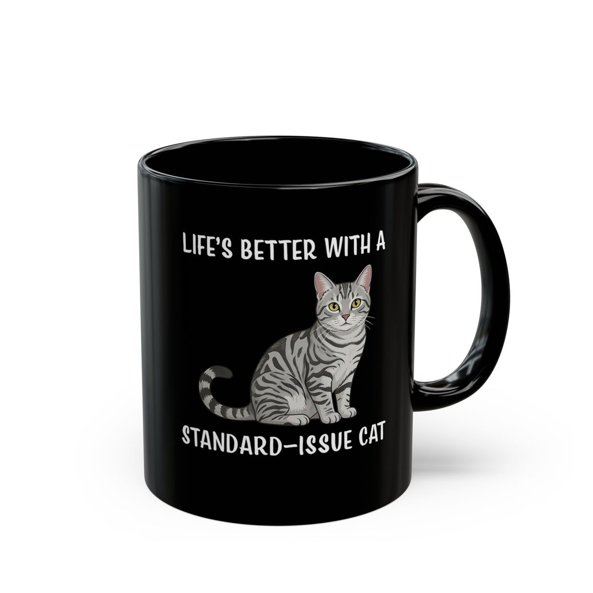 Standard Issue Cat Black Mug Cute Graphic Cat Mug
