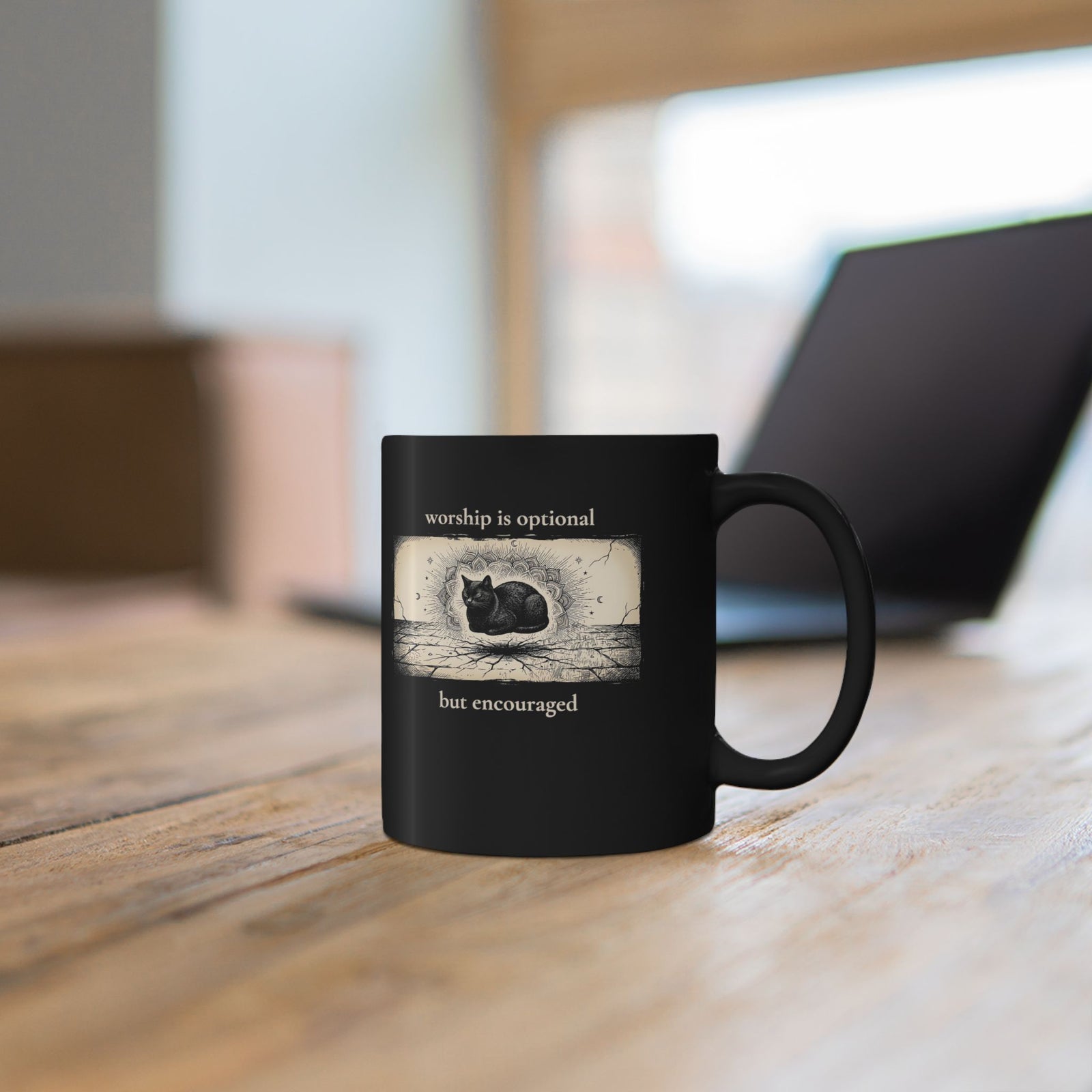 Worship Is Optional But Encouraged Cat Black Mug