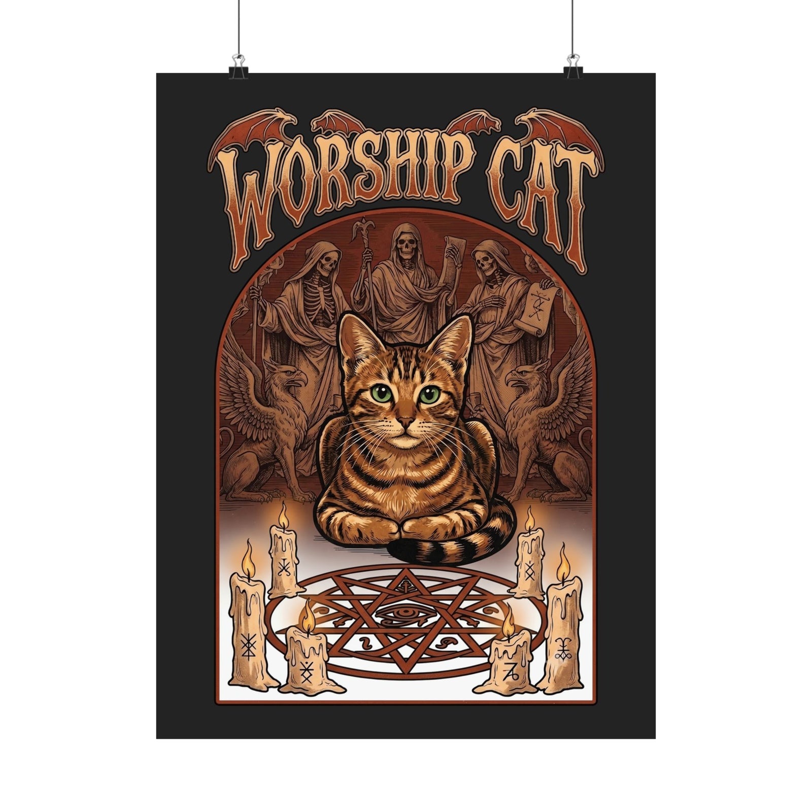 Worship Cat Poster — Cute Cat Faith Graphic Poster