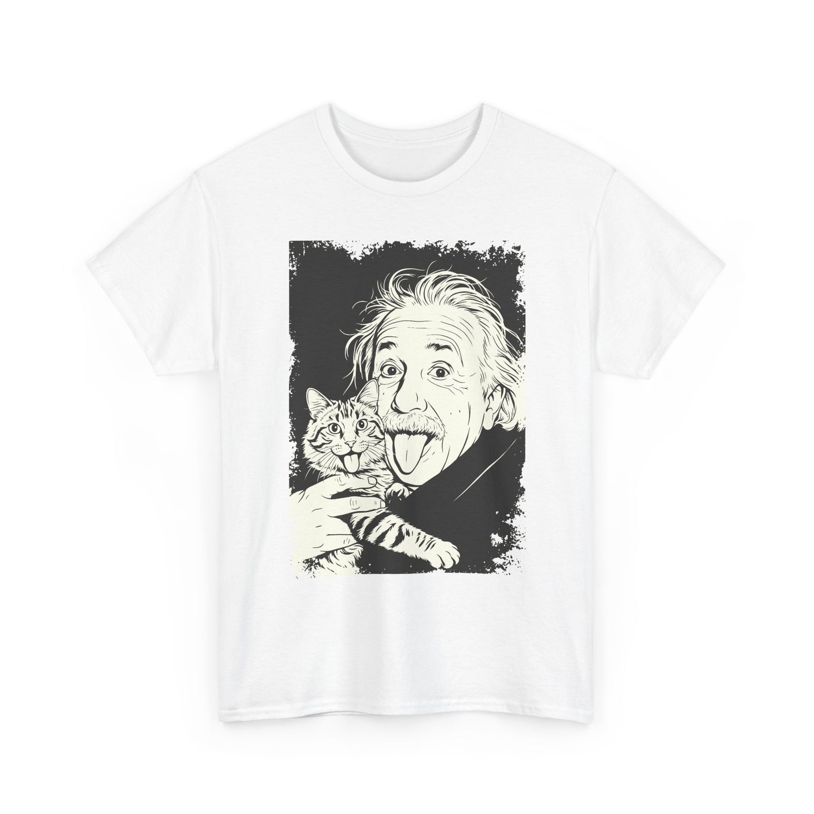 Einstein & Cat Graphic Tee — Funny Retro Science T-Shirt