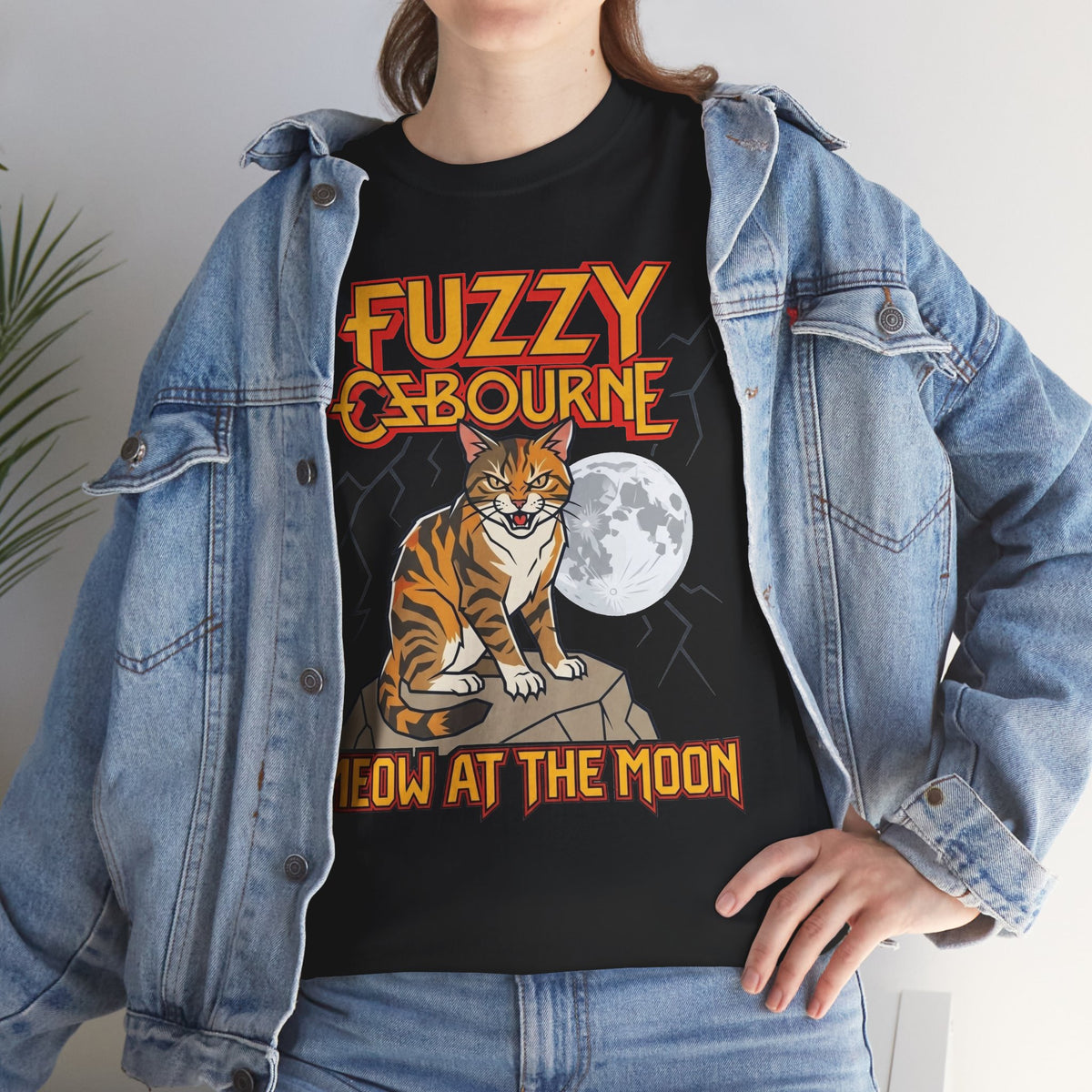 Fuzzy Osbourne "Meow at the Moon" Graphic Tee - Retro Cat Band Shirt