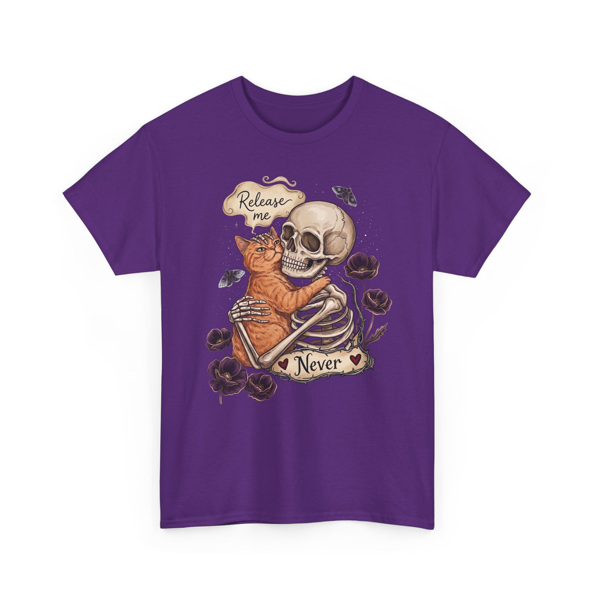 Funny Clingy Skeleton & Cat T-Shirt — Dark Aesthetic Cat Tee