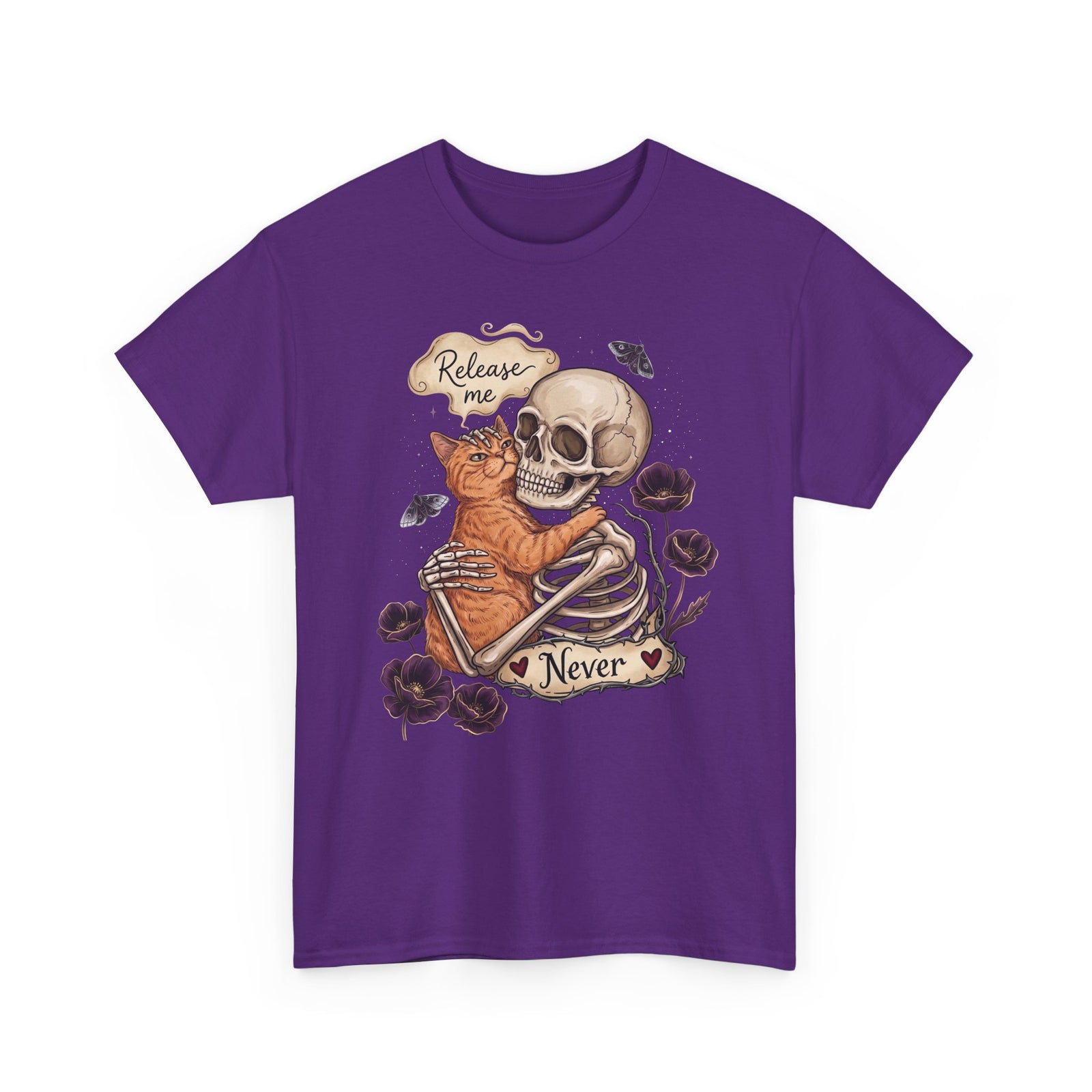 Funny Clingy Skeleton & Cat T-Shirt — Dark Aesthetic Cat Tee