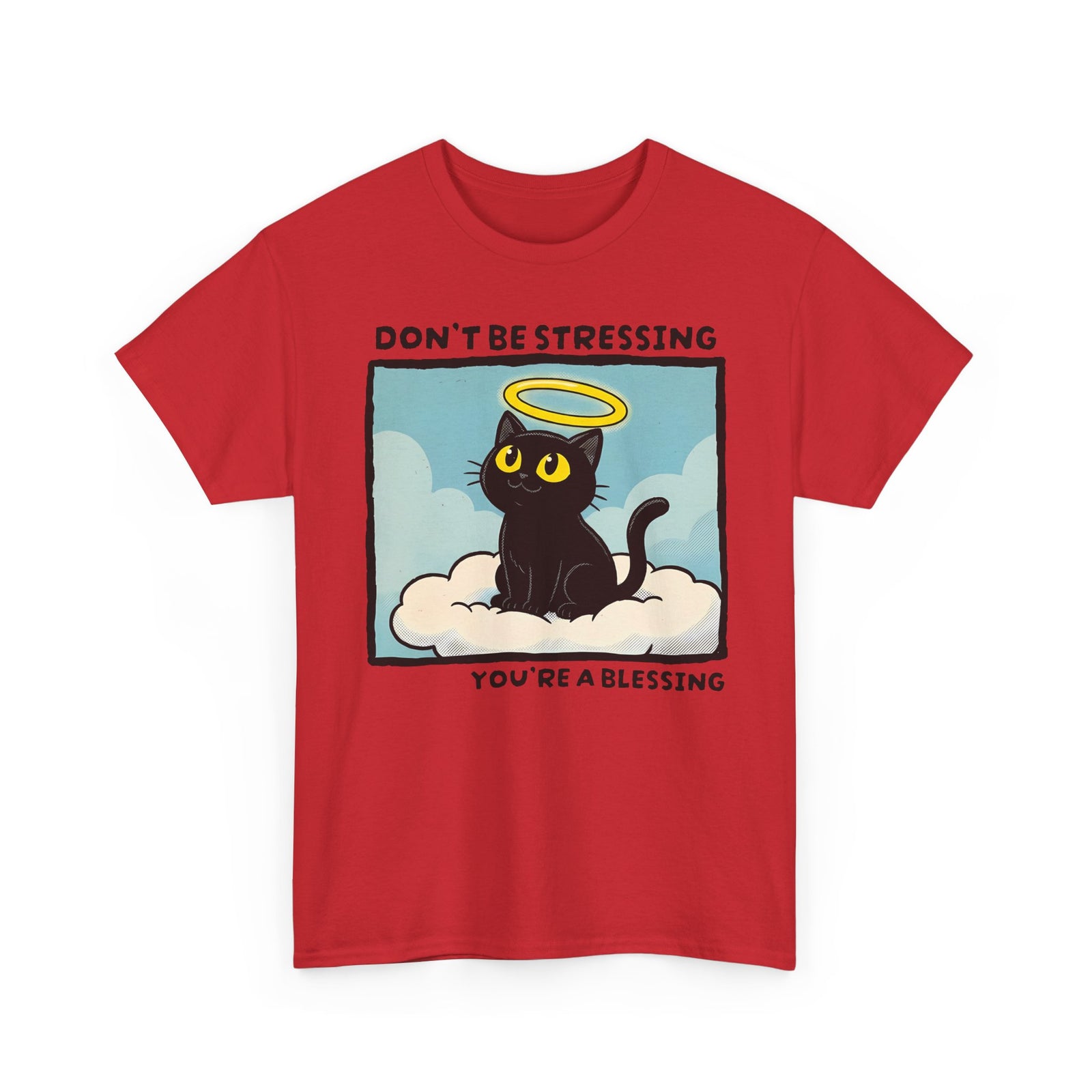 Funny Black Cat Angel T-Shirt “Don’t Be Stressing You’re a Blessing” Cute Cat Graphic Tee