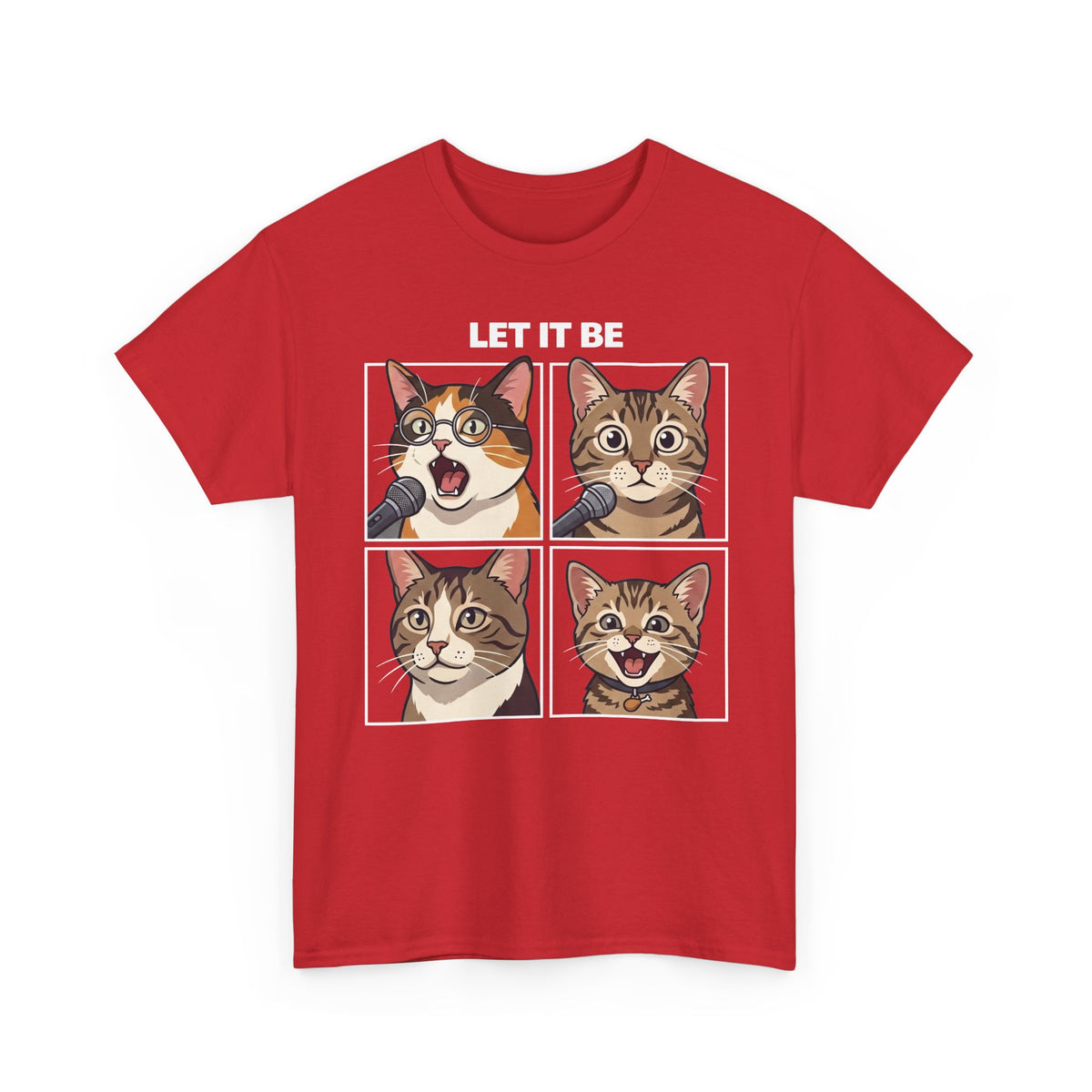 Let It Be Cat Tee — Vintage Four-Panel Cat Faces Graphic T-Shirt