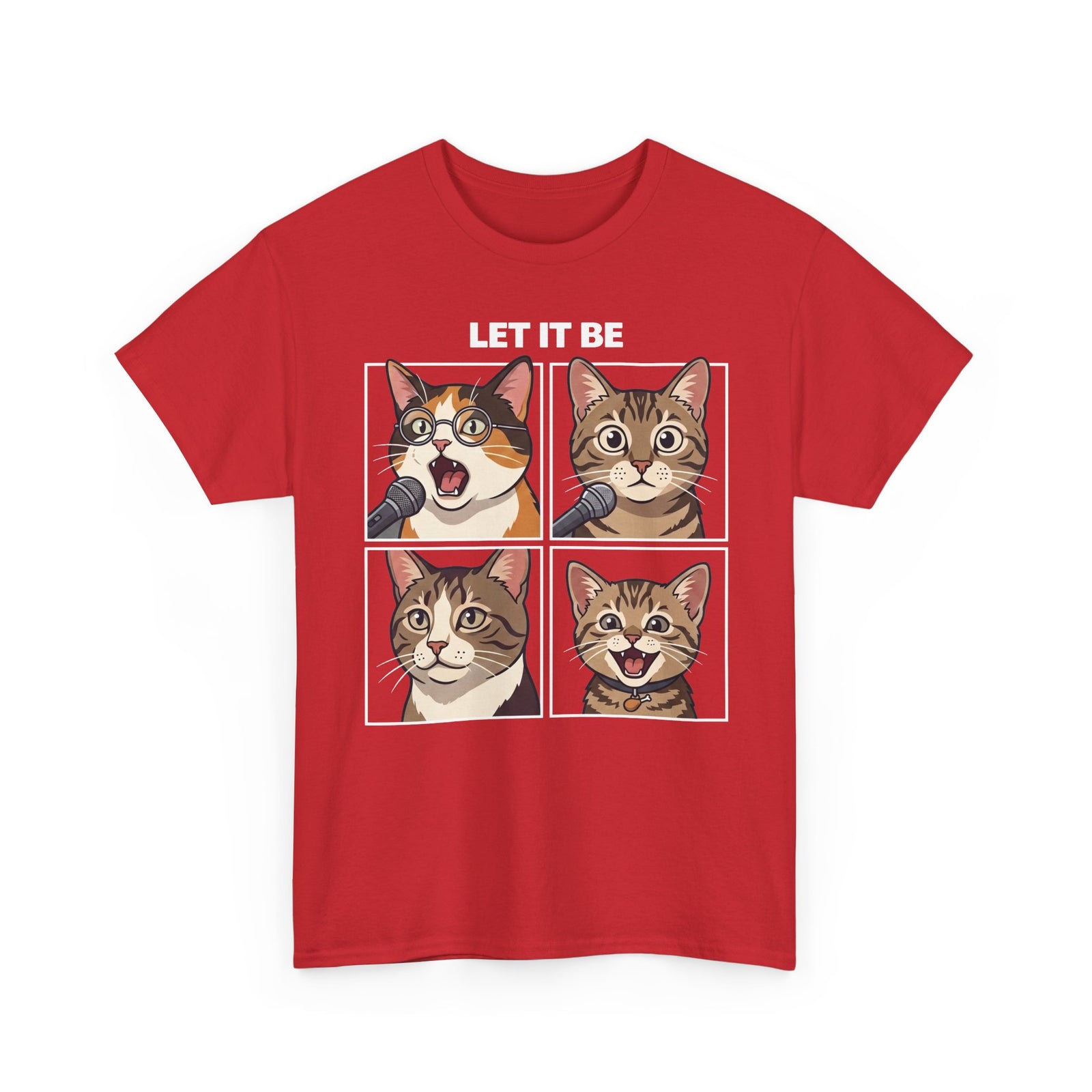 Let It Be Cat Tee — Vintage Four-Panel Cat Faces Graphic T-Shirt