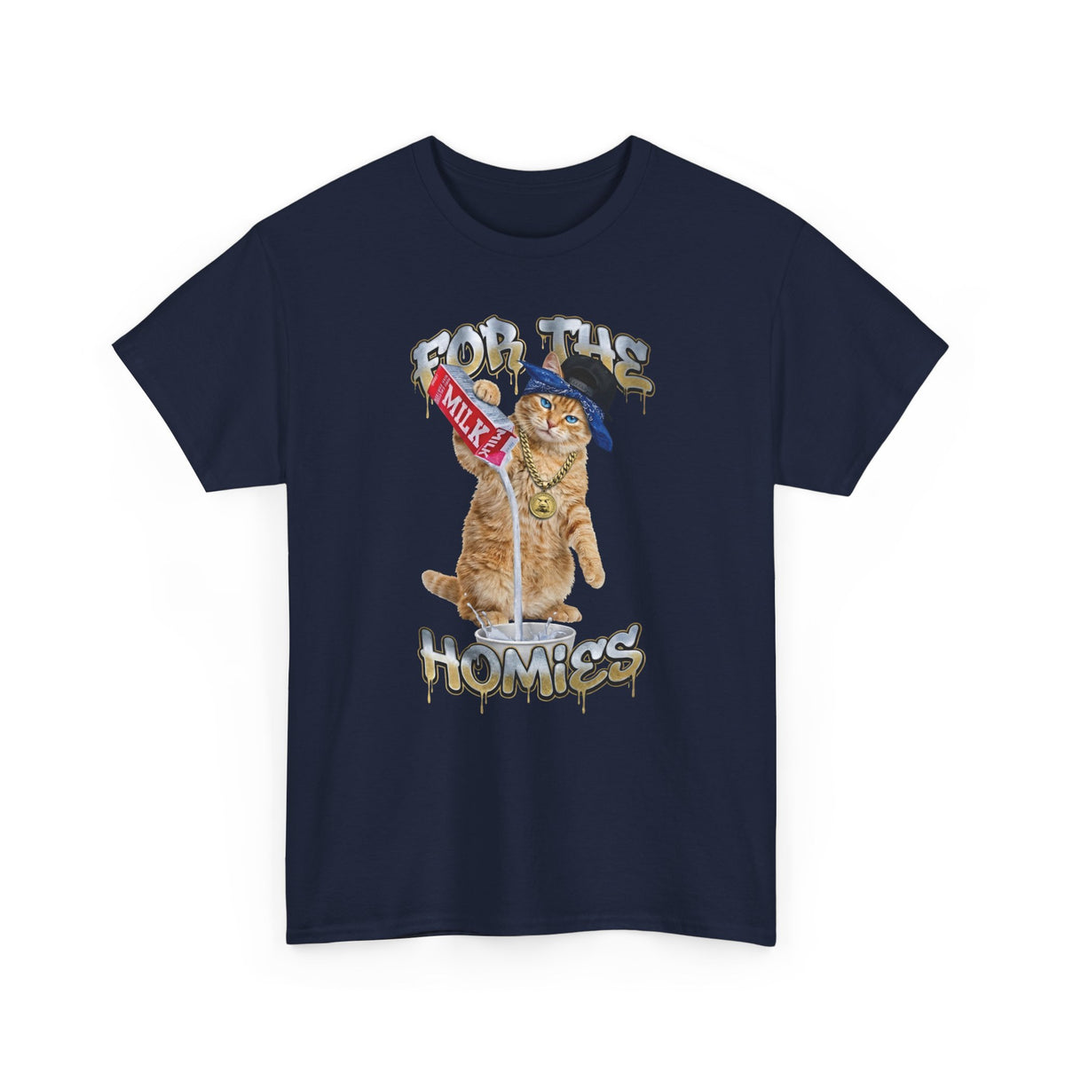 For The Homies Cat T-Shirt Funny Gangster Cat Graphic Tee, Milk Pouring Cat Shirt, Street Style Cat Lover Gift, Unisex Cotton T-Shirt