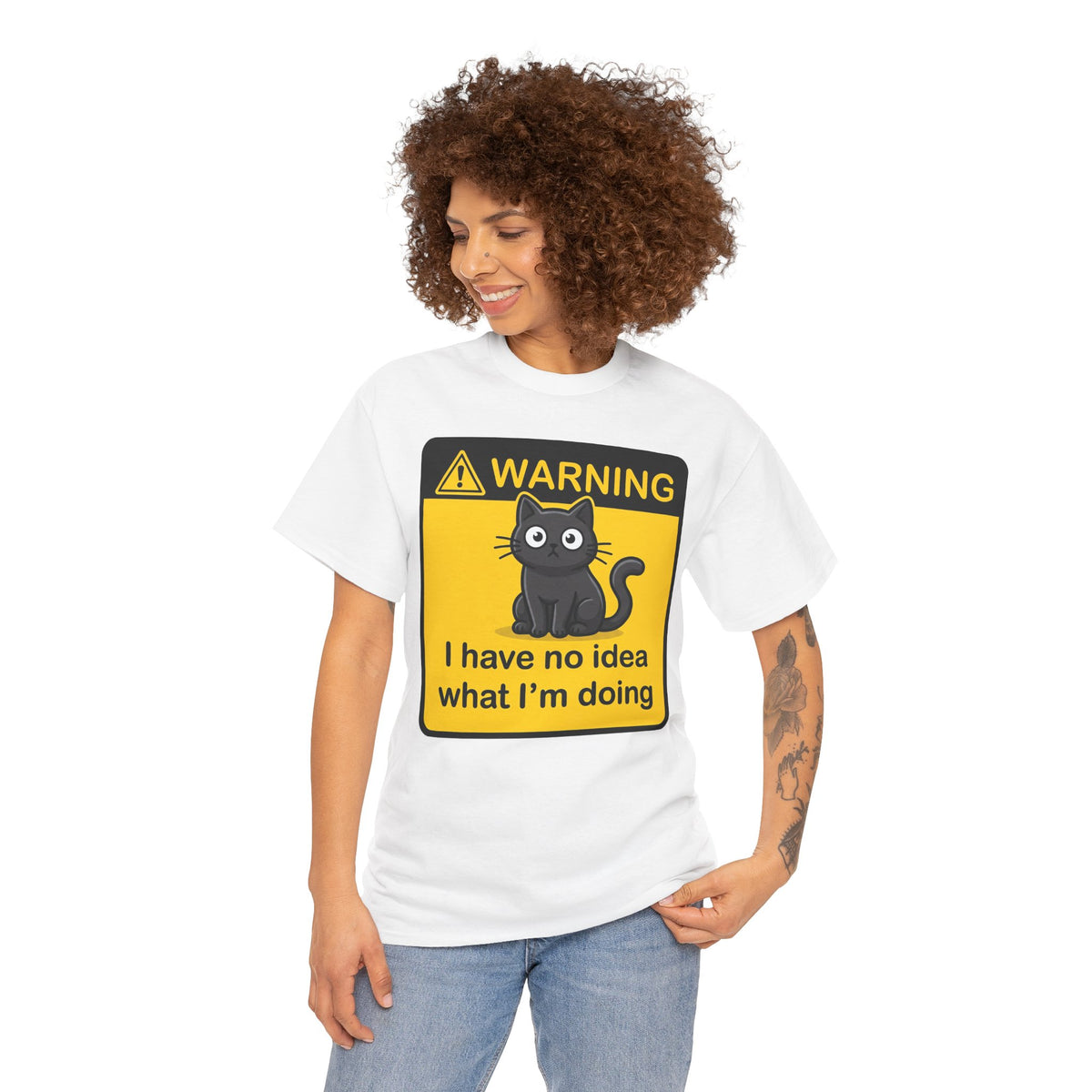 T-Shirt — Warning Sign Cat "I have no idea what I'm doing" Funny Graphic Tee