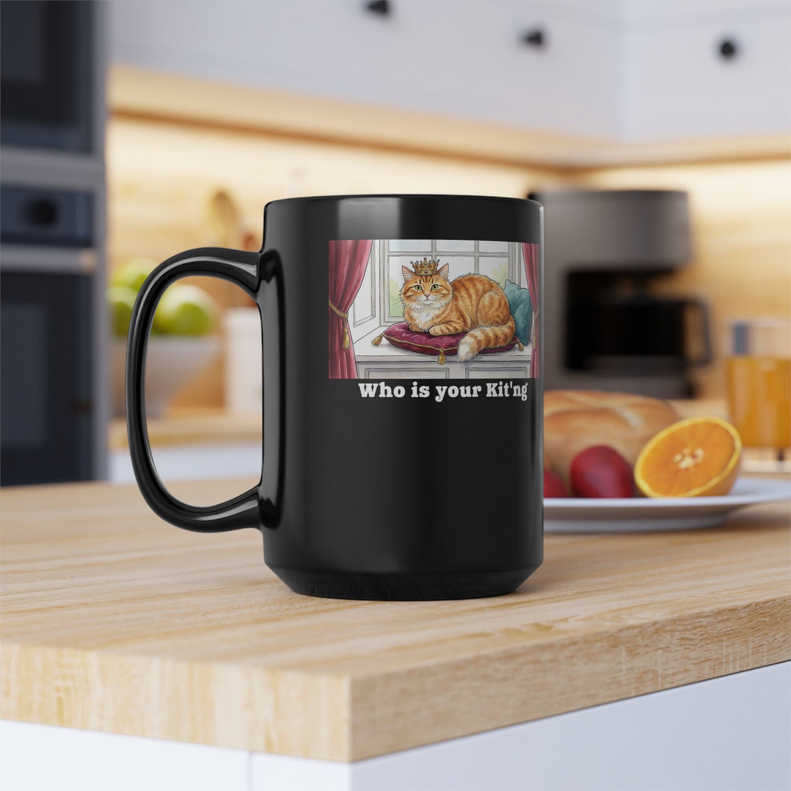 King Cat "Who Is Your Kit'ng" Black Mug