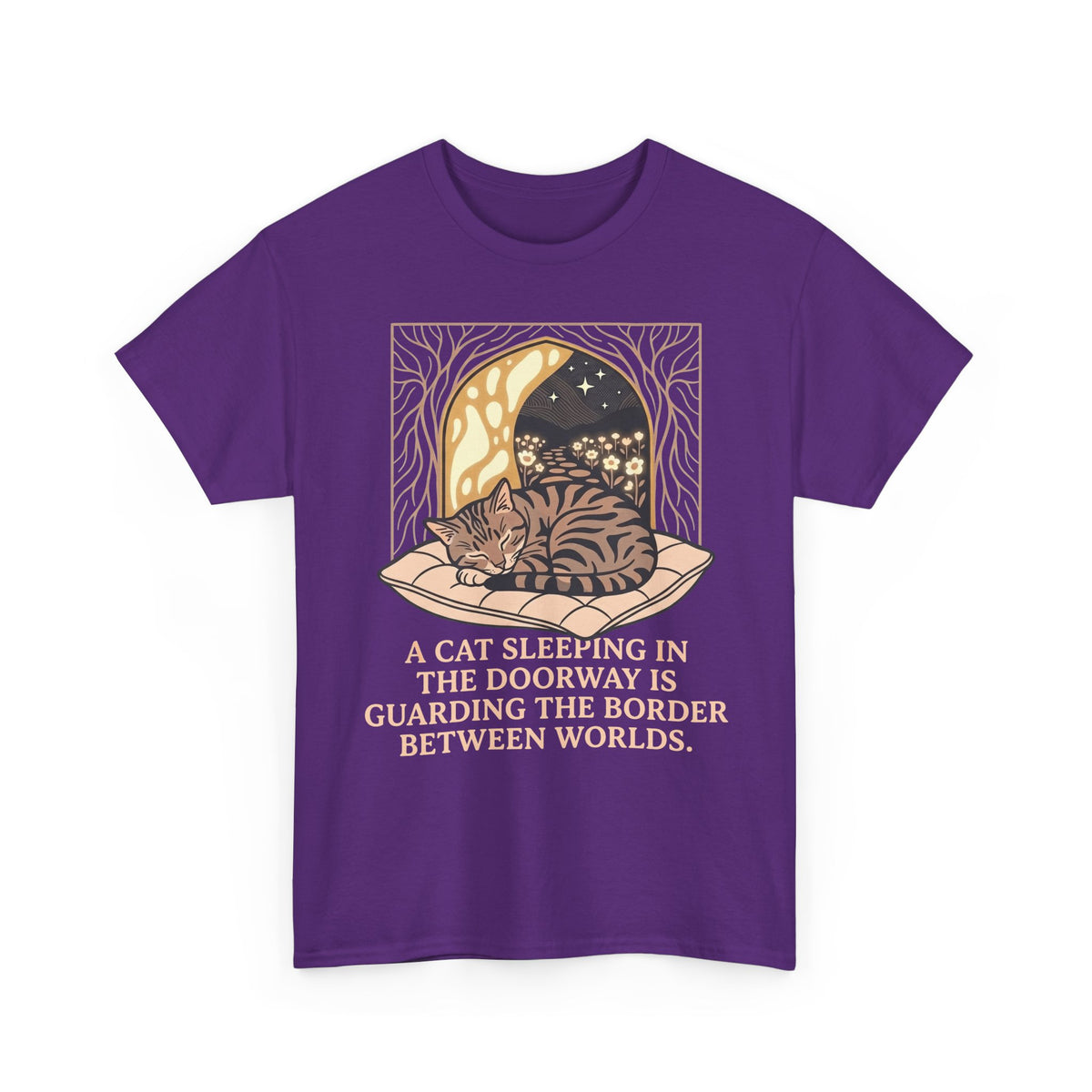 Mystical Cat Sleeping in the Doorway T-Shirt — "Guarding the Border Between Worlds"