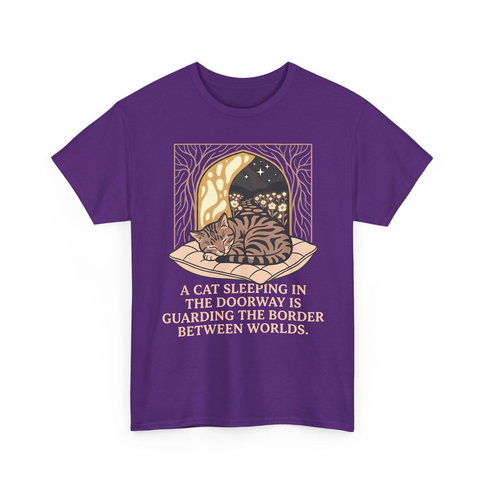 Mystical Cat Sleeping in the Doorway T-Shirt — "Guarding the Border Between Worlds"