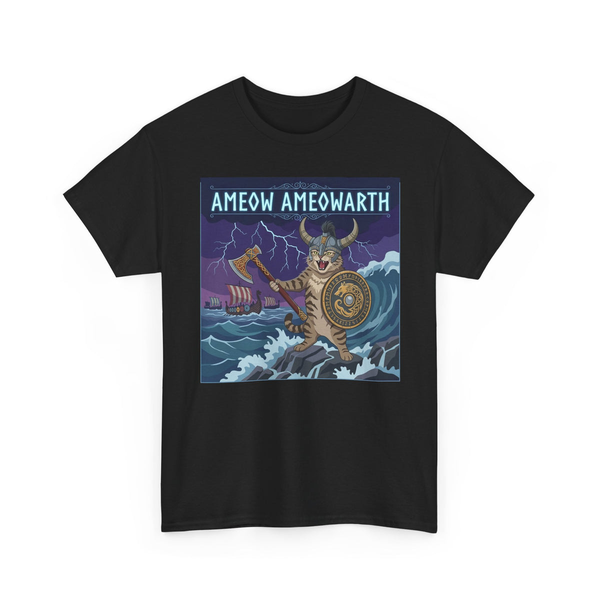 Ameow Ameowarth Cat Viking T-Shirt — Funny Viking Cat Graphic Tee