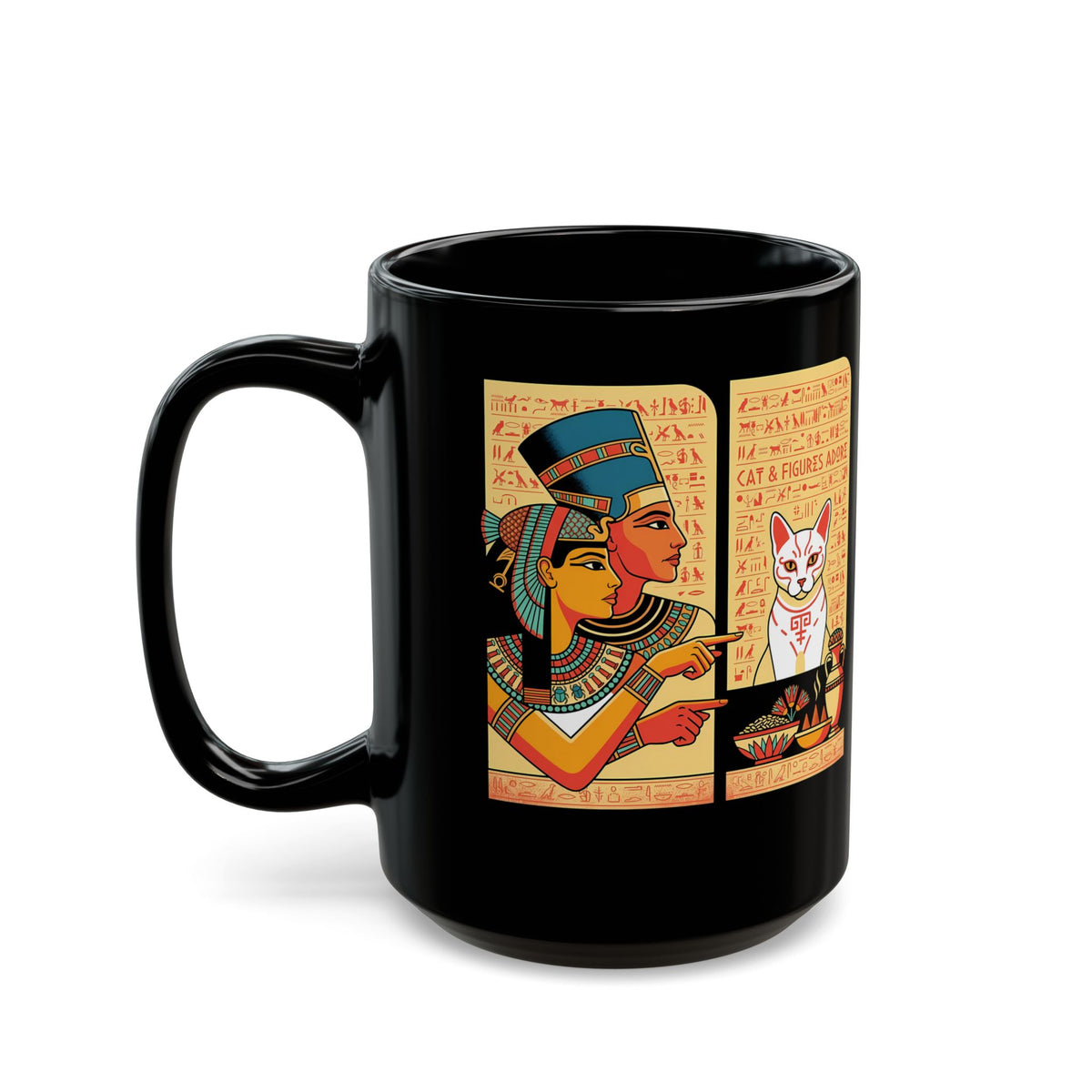 Egyptian Cat Meme Black Mug — Funny Ancient Egypt Cat Graphic Mug