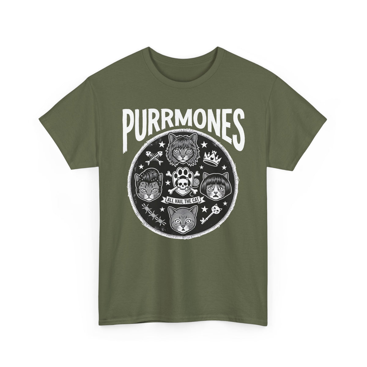 Purrmones Band Tee — Vintage Rock Cat Skull Graphic T-Shirt