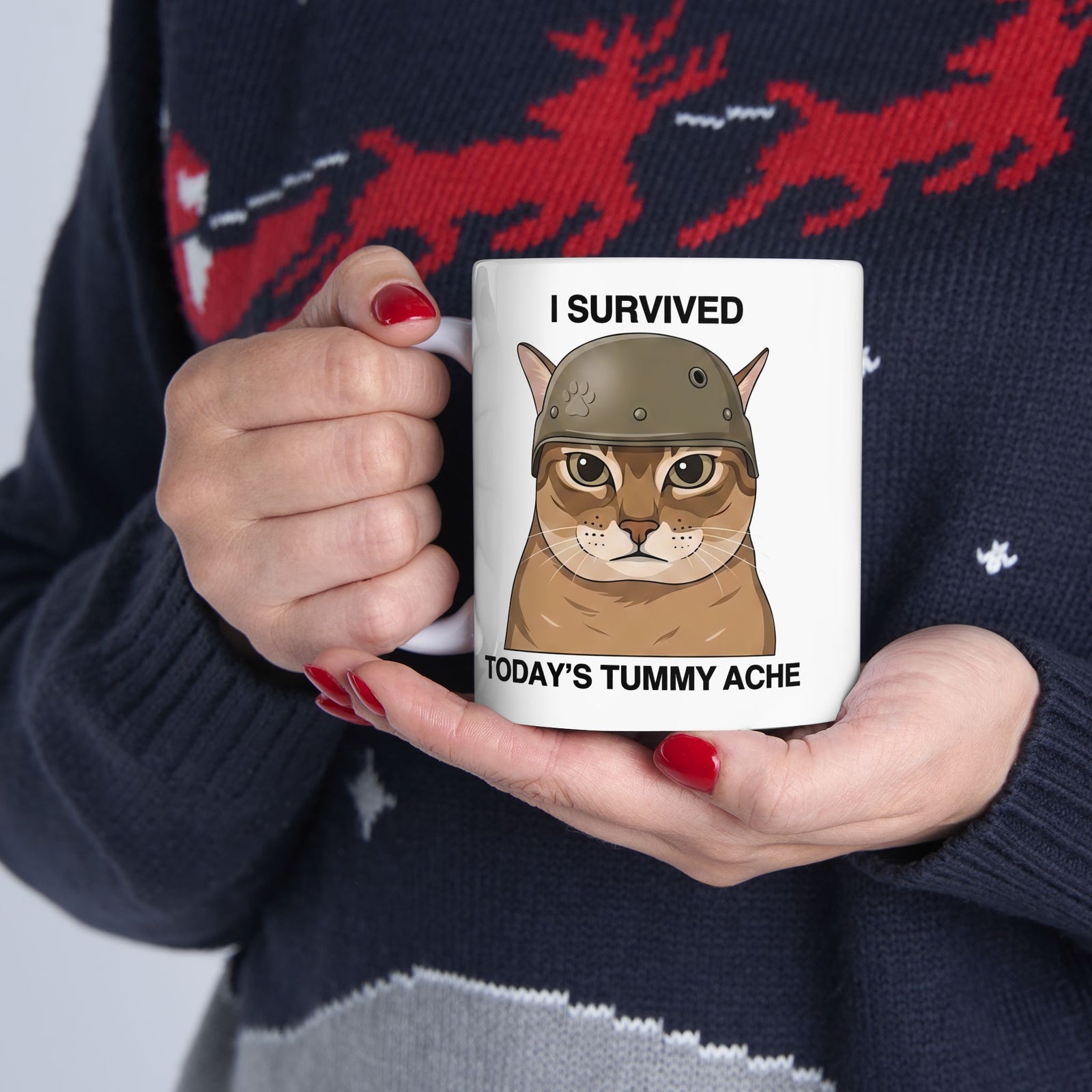 I Survived Today's Tummy Ache Ceramic Mug — Funny Novelty Mug for Moms, Kids & Caregivers