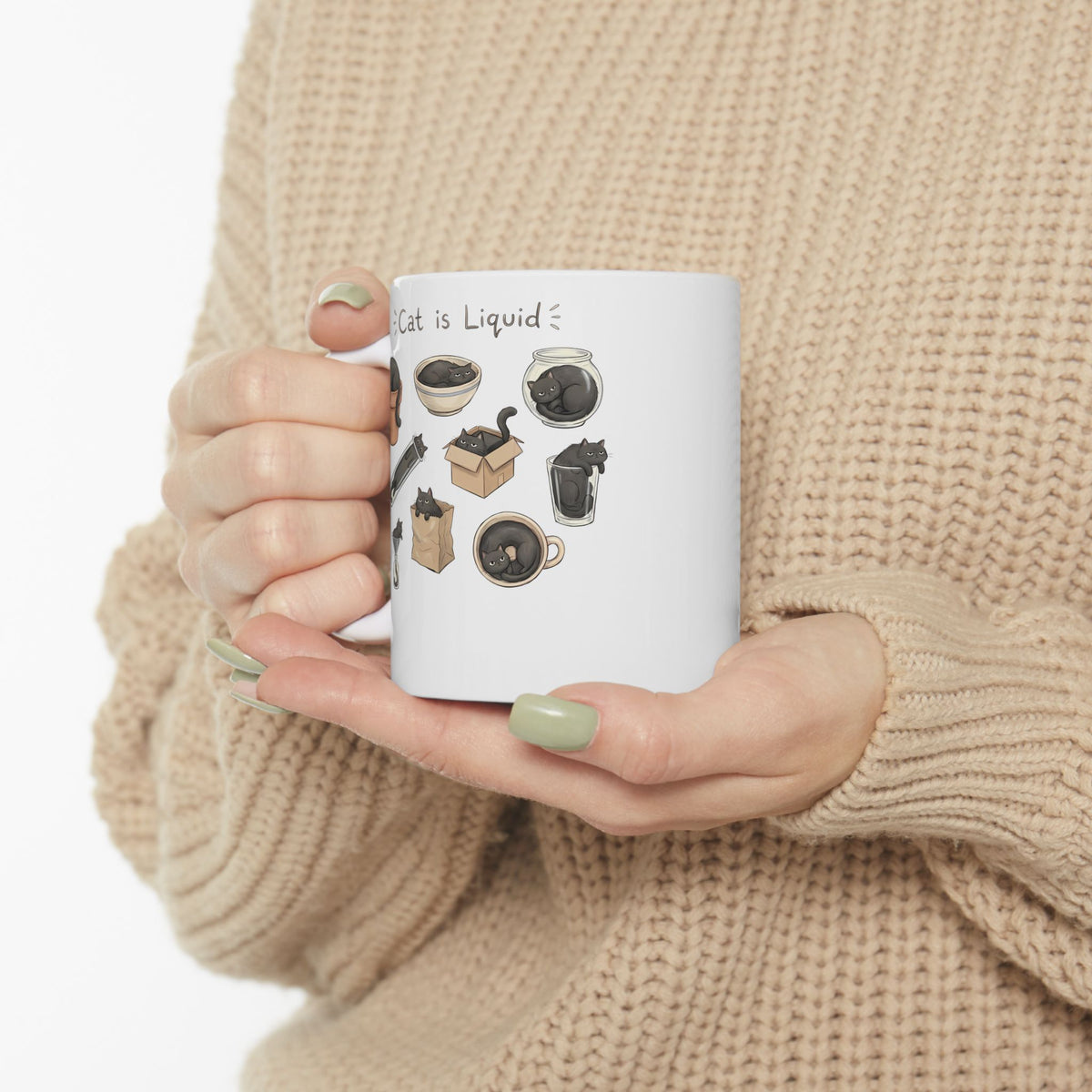 Cat Is Liquid Ceramic Mug — Funny Cat Meme Mug for Cat Lovers