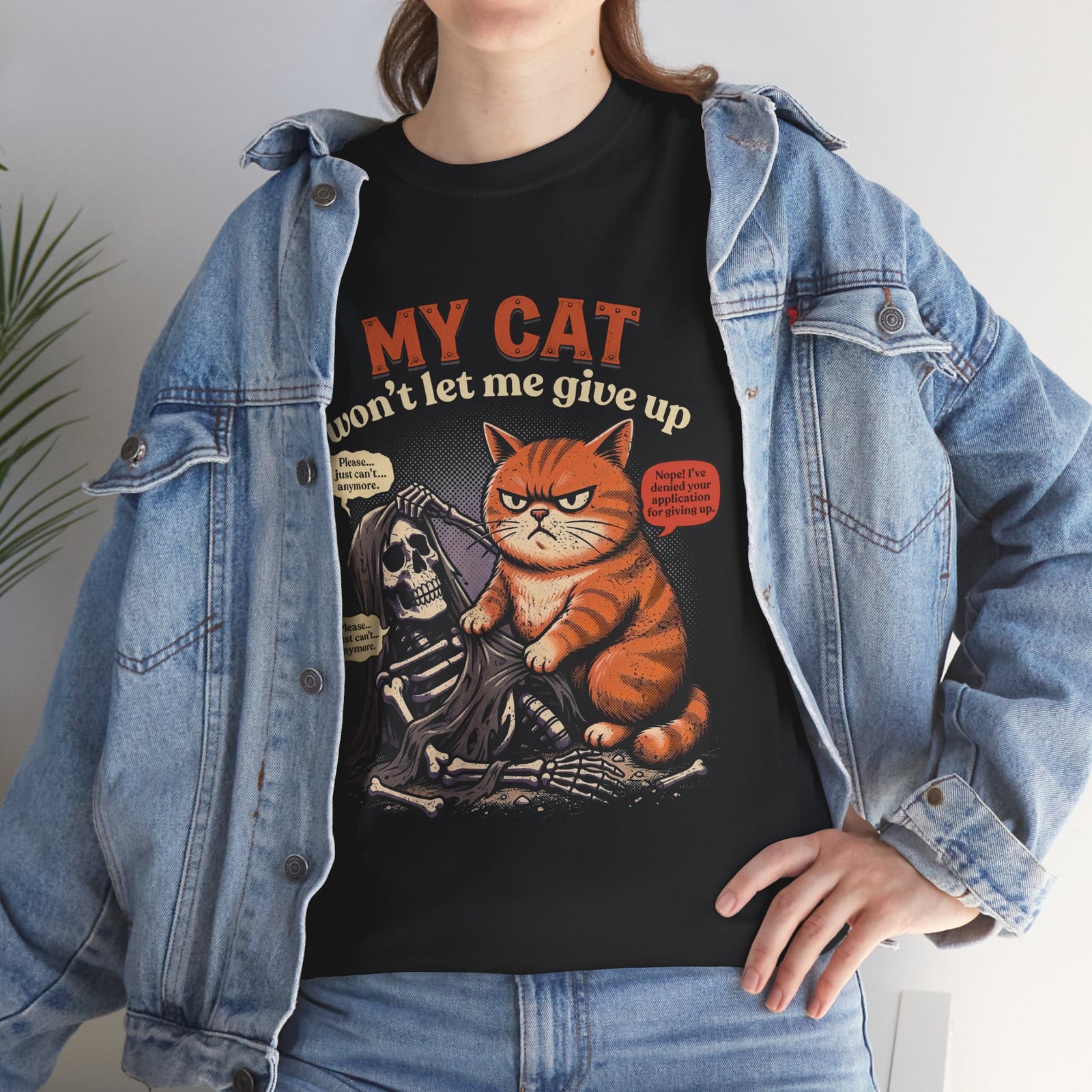 “My Cat Won’t Let Me Give Up” T‑Shirt — Cat Lover Motivational Tee
