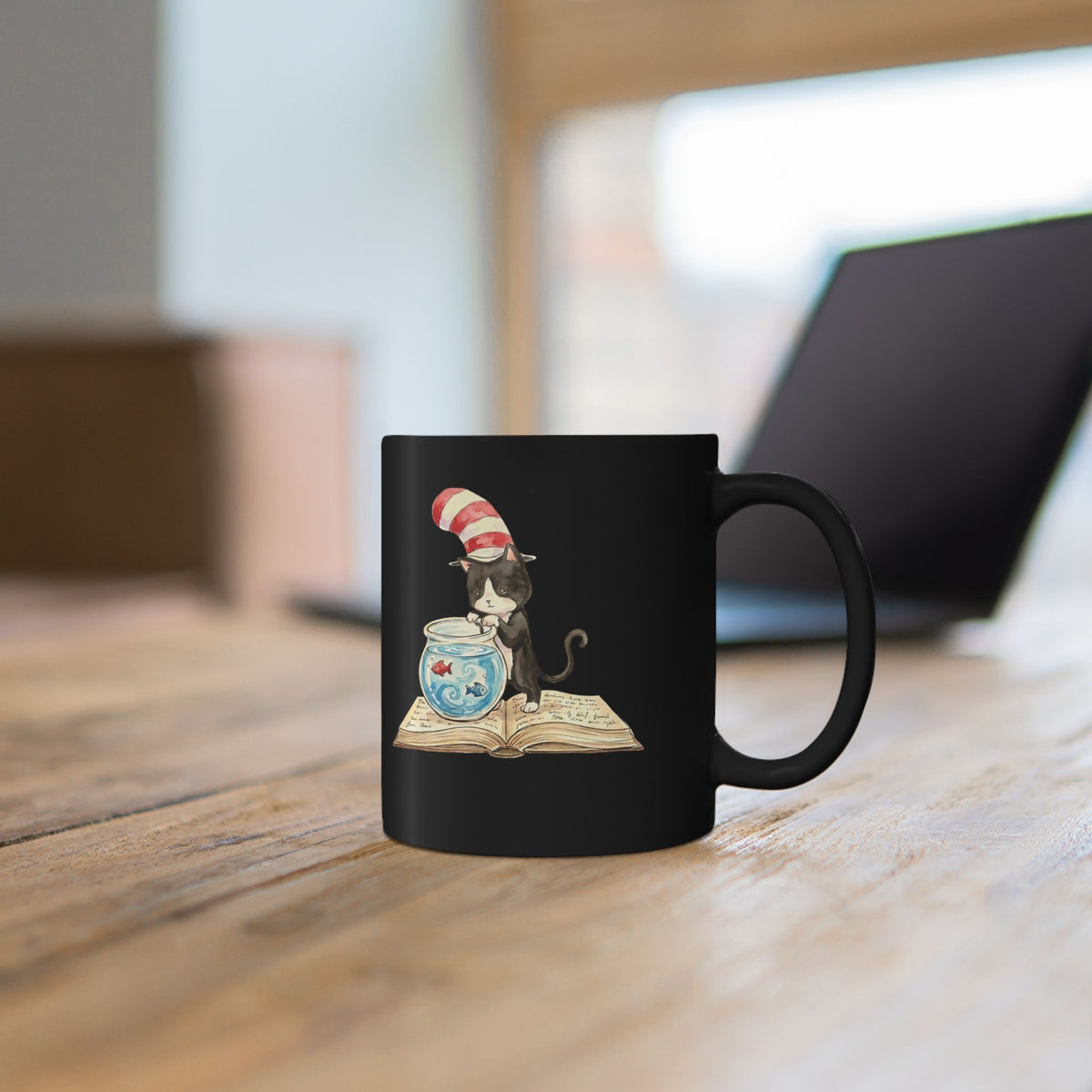 Tuxedo Cat 'Red Fish Blue Fish' Black Mug