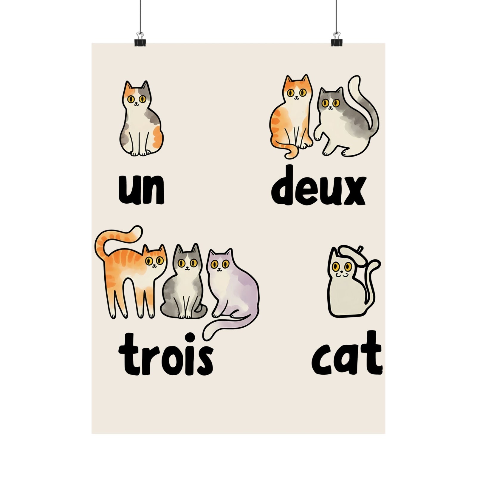 Un Deux Trois Cat Poster — Cute French Cat Graphic Poster