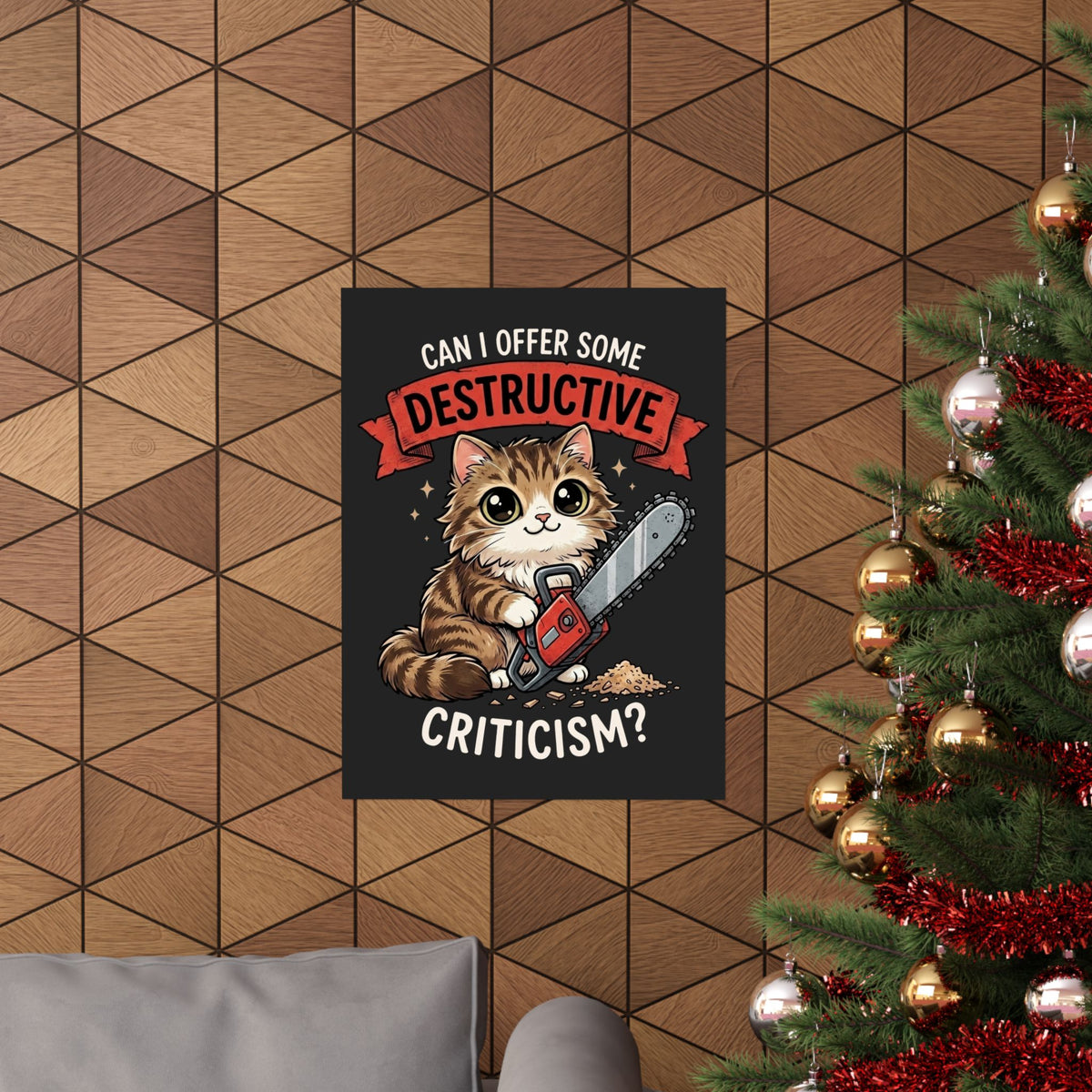 Funny Chainsaw Cat Poster Graphic Cat with Chainsaw Poster