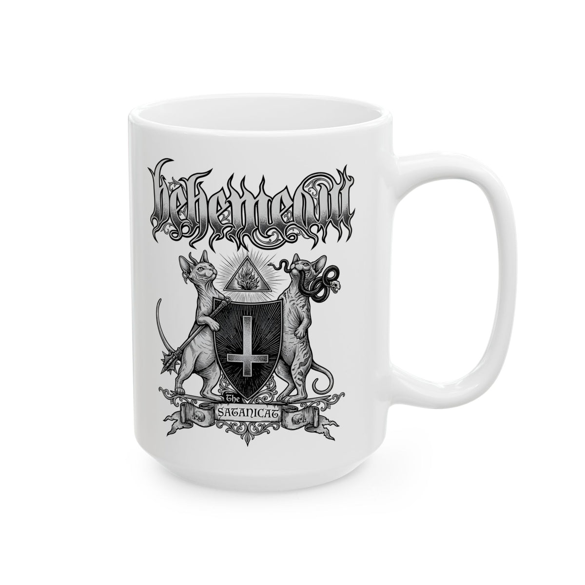 Satanicat Behemeow Ceramic Mug — Gothic Cat Graphic Mug