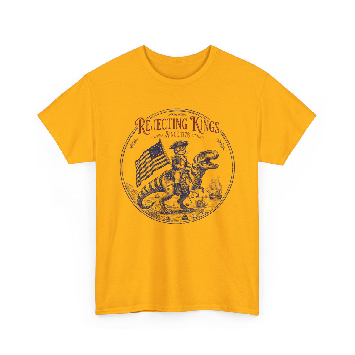 Funny Cat T-Shirt "Rejecting Kings, One Meow at a Time" Fourth of July Tee