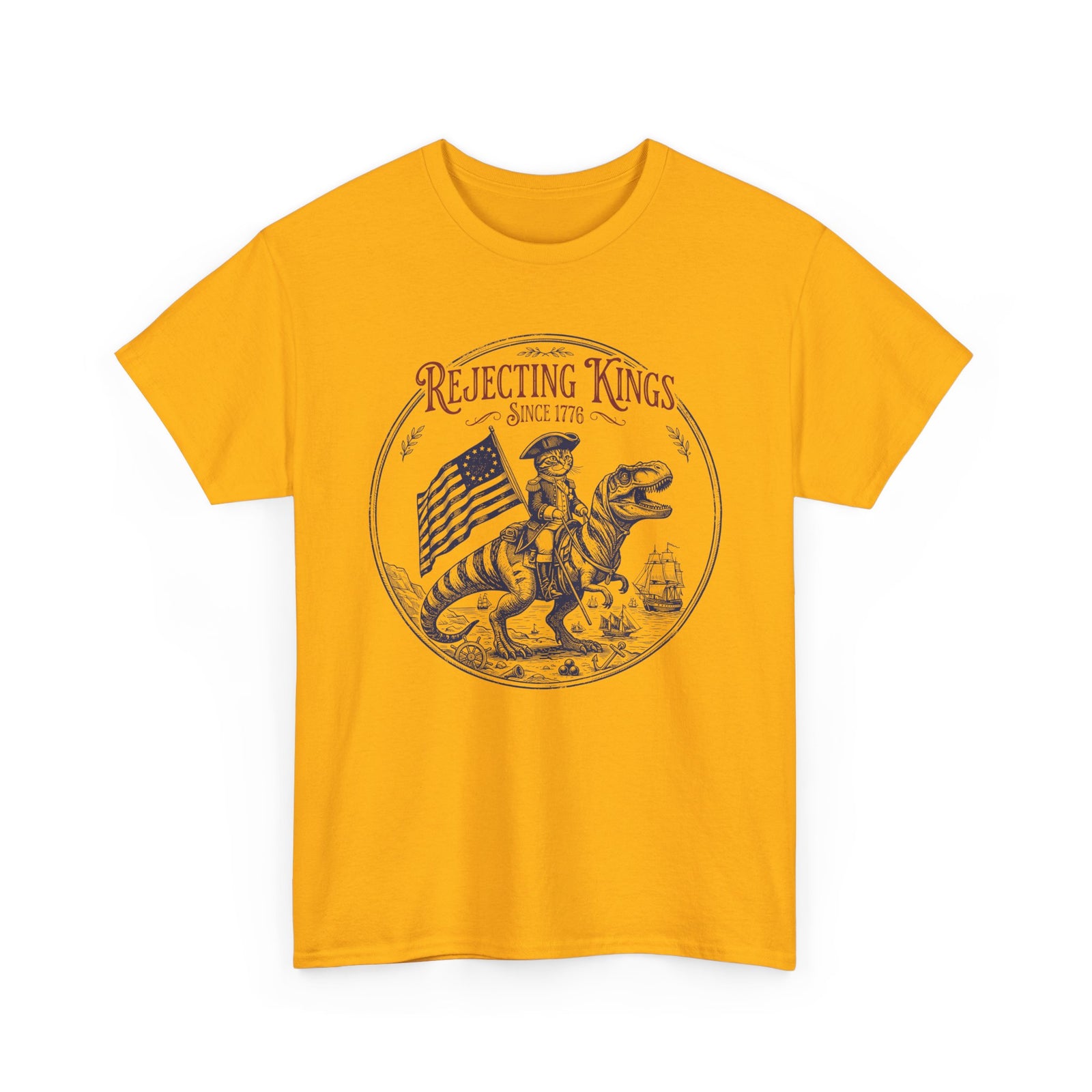 Funny Cat T-Shirt "Rejecting Kings, One Meow at a Time" Fourth of July Tee