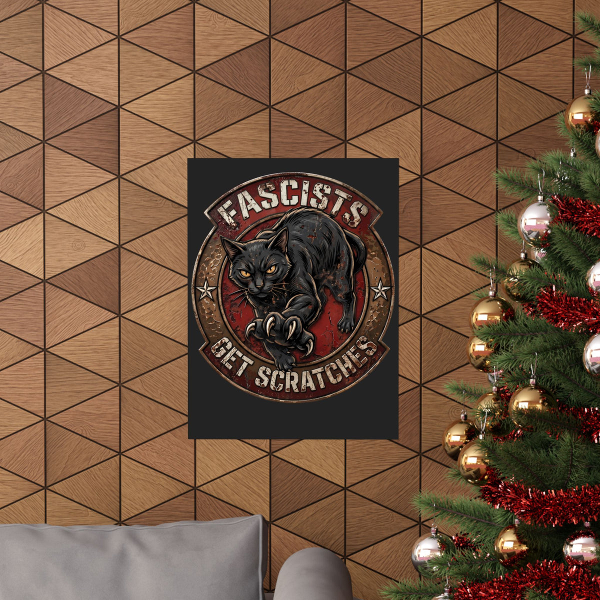 Fascists Get Scratches Poster — Funny Anti-Fascist Black Cat Poster