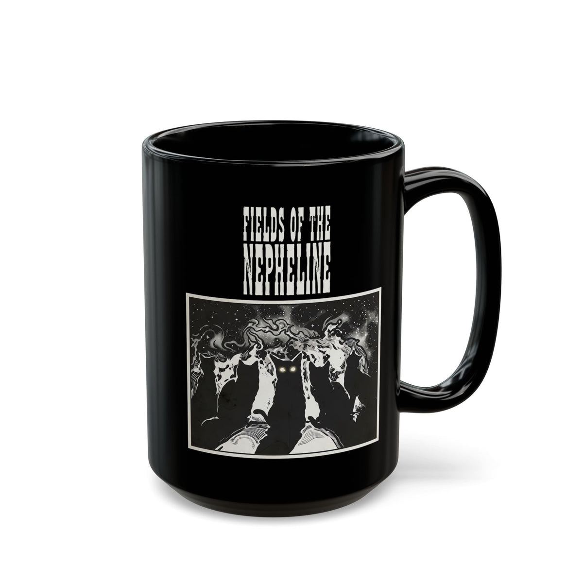 Black Cat Nepheline Graphic Mug — Gothic Band-Style Black Black Mug