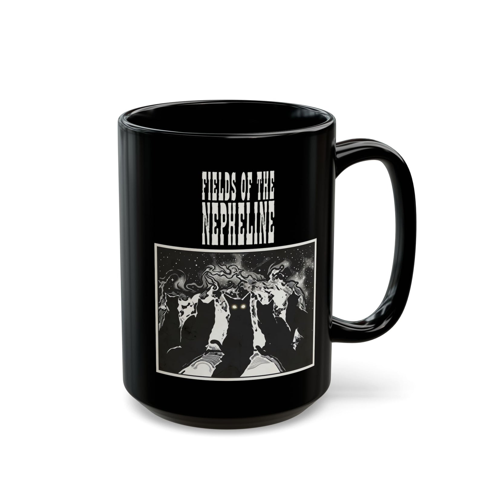 Black Cat Nepheline Graphic Mug — Gothic Band-Style Black Black Mug