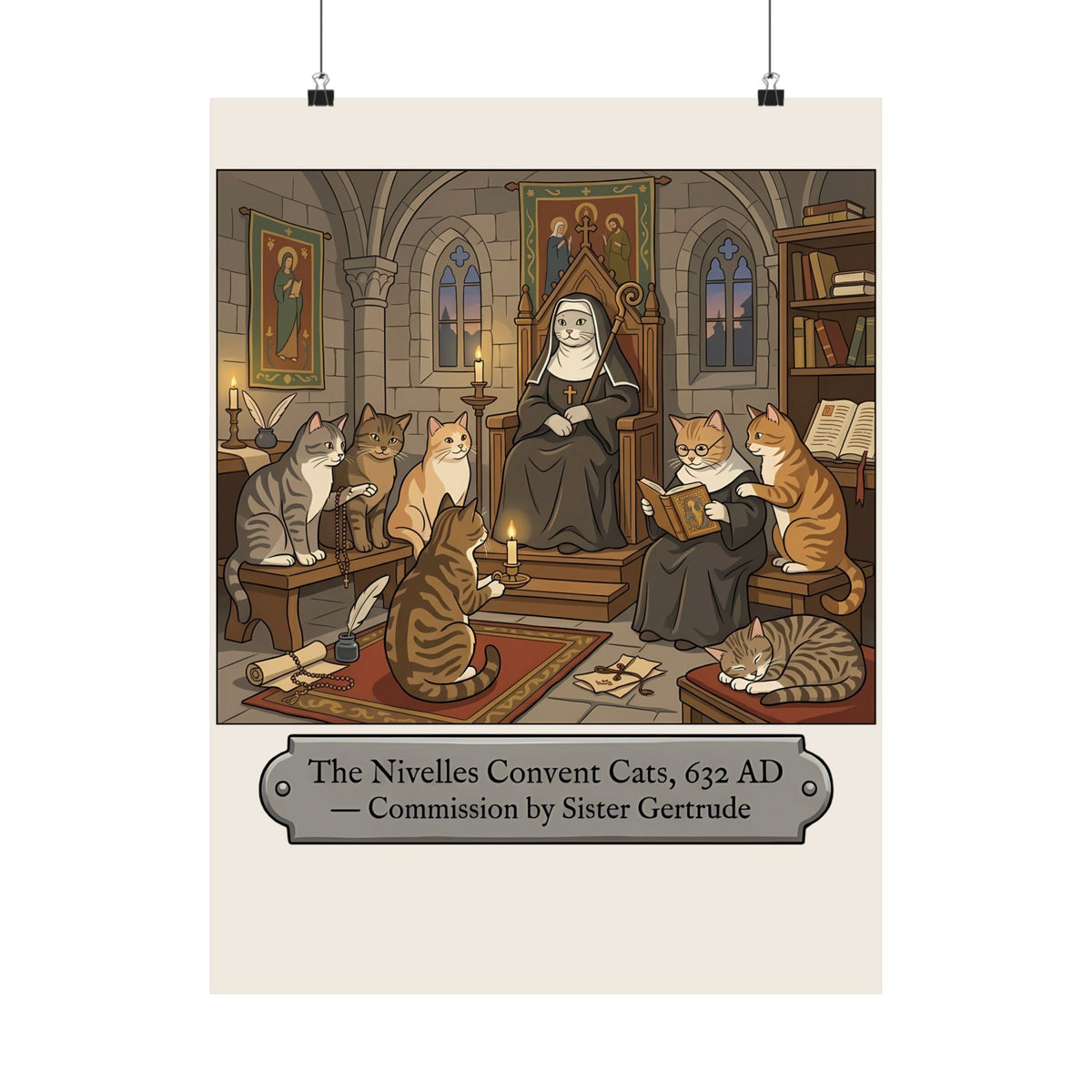 Nivelles Convent Cats Poster — Vintage-Inspired Cat Illustration Poster