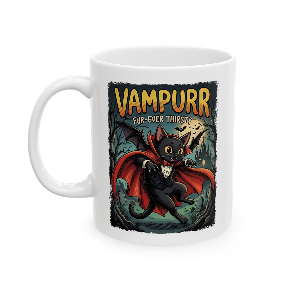 Vampurr 'Fur-ever Thirsty' Cat Vampire Ceramic Mug