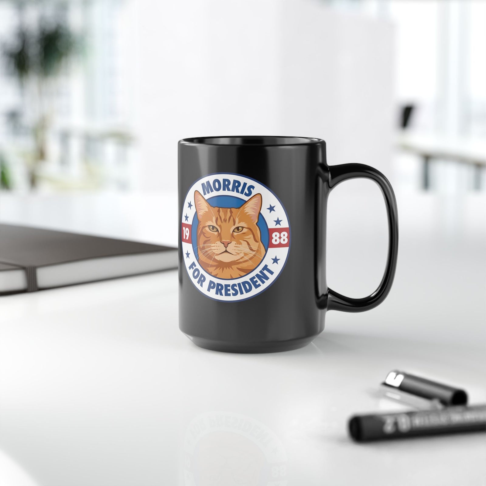 Cat For President 1988 Black Mug Vintage Political Cat Mug