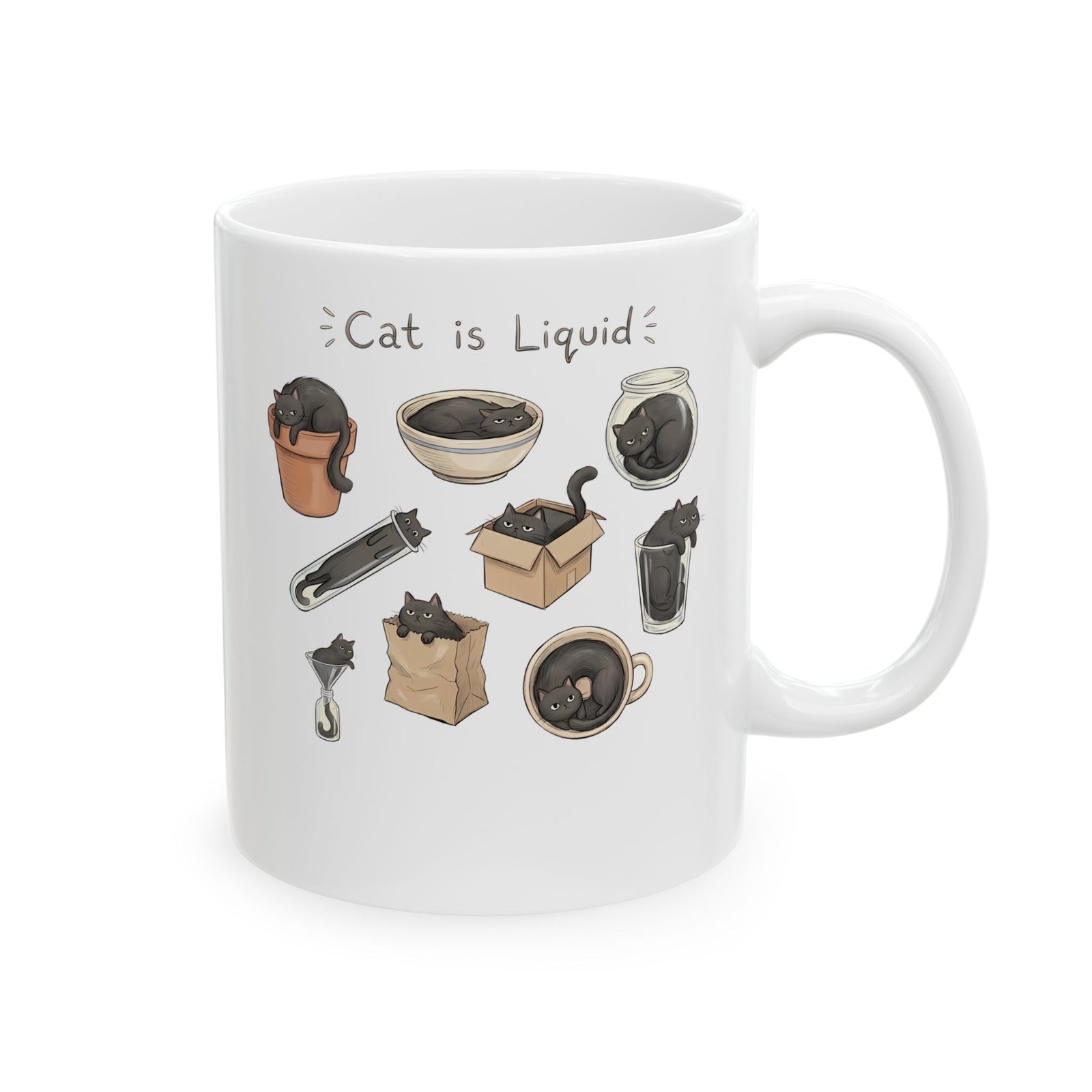 Cat Is Liquid Ceramic Mug — Funny Cat Meme Mug for Cat Lovers