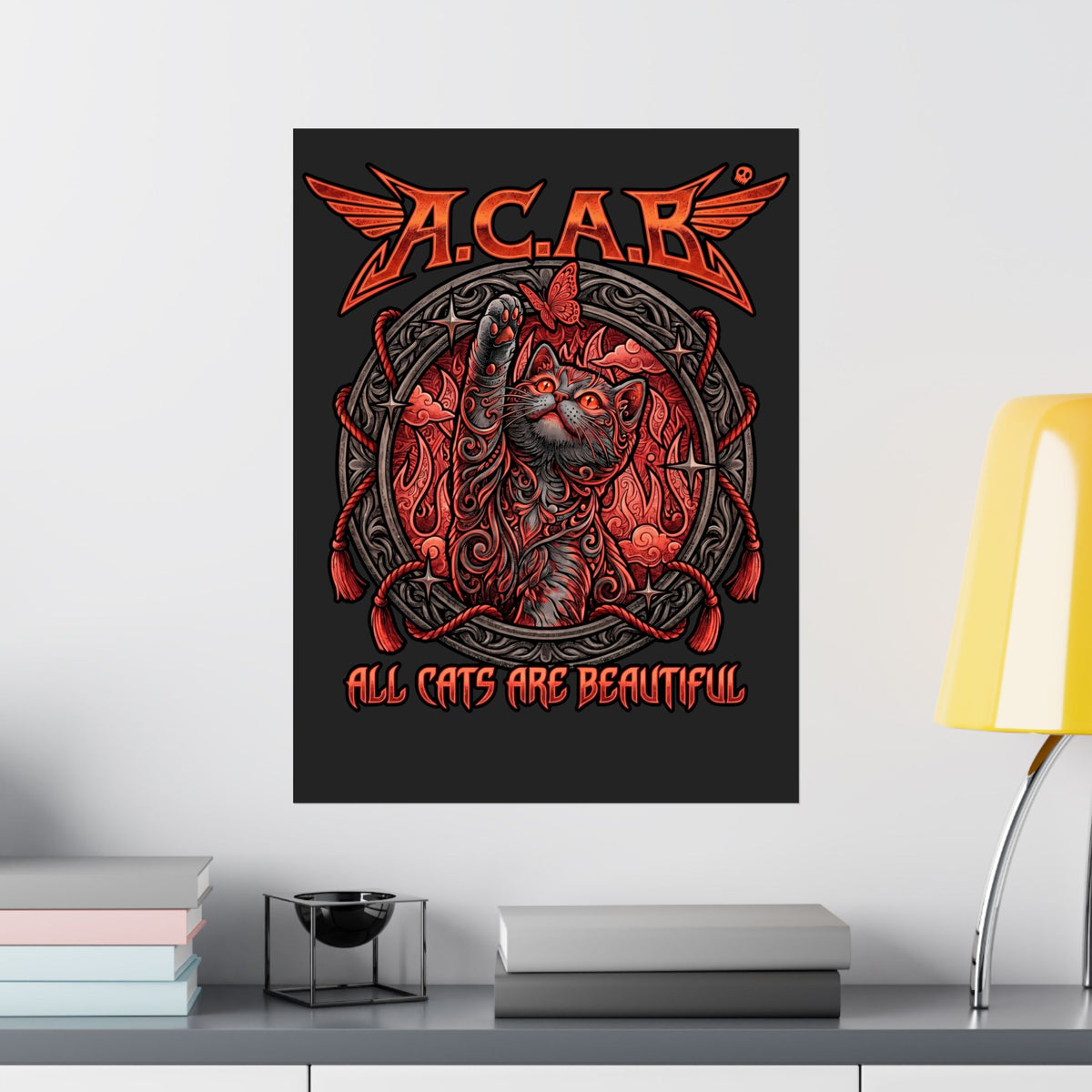 ACAB All Cats Are Beautiful Poster — Heavy Metal Punk Feline Graphic Poster