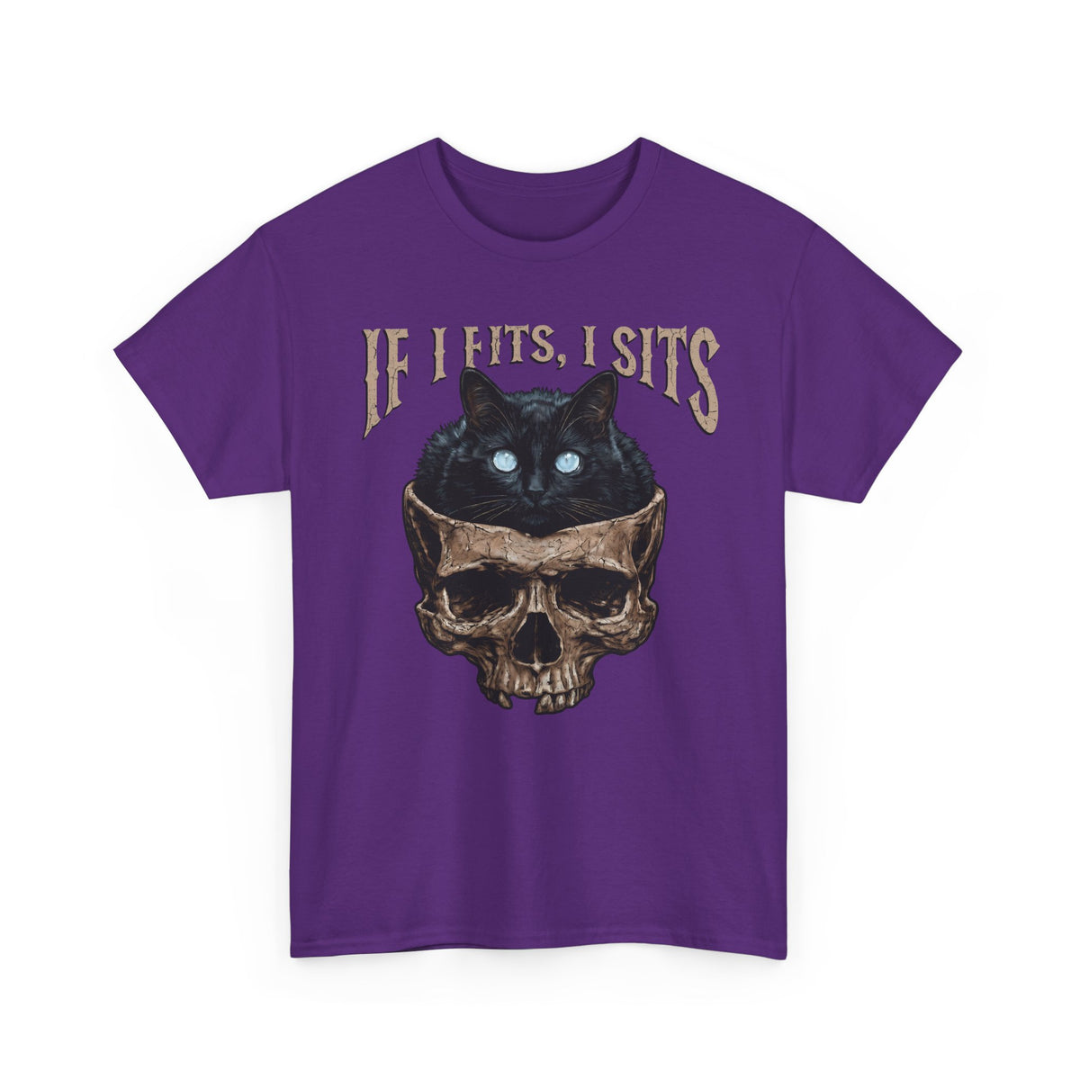 If I Fits I Sits Cat T-Shirt — Funny Gothic Black Cat Skull Graphic