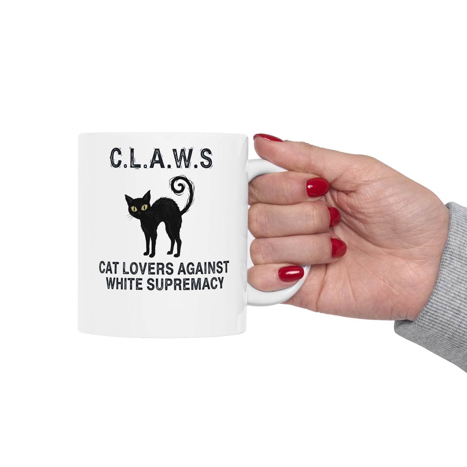 Anti-White Supremacy Cat Mug — “Claws: Cat Lovers Against White Supremacy” Mug