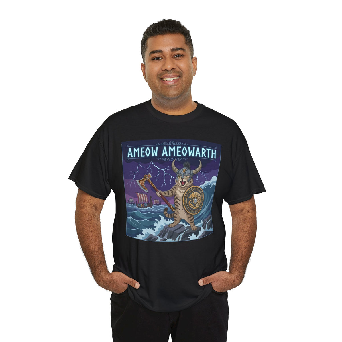 Ameow Ameowarth Cat Viking T-Shirt — Funny Viking Cat Graphic Tee