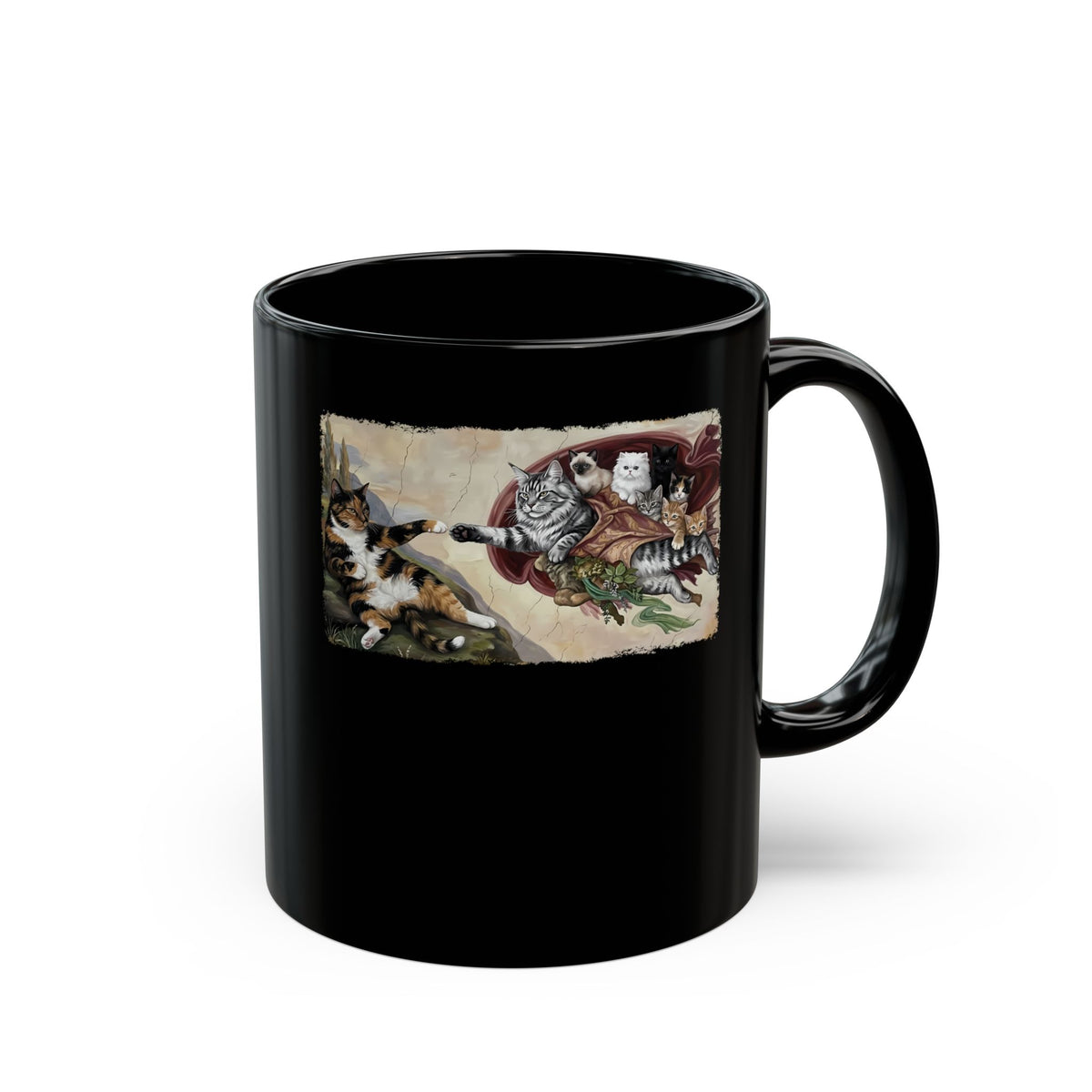 The Creation of Adam Cats Black Mug