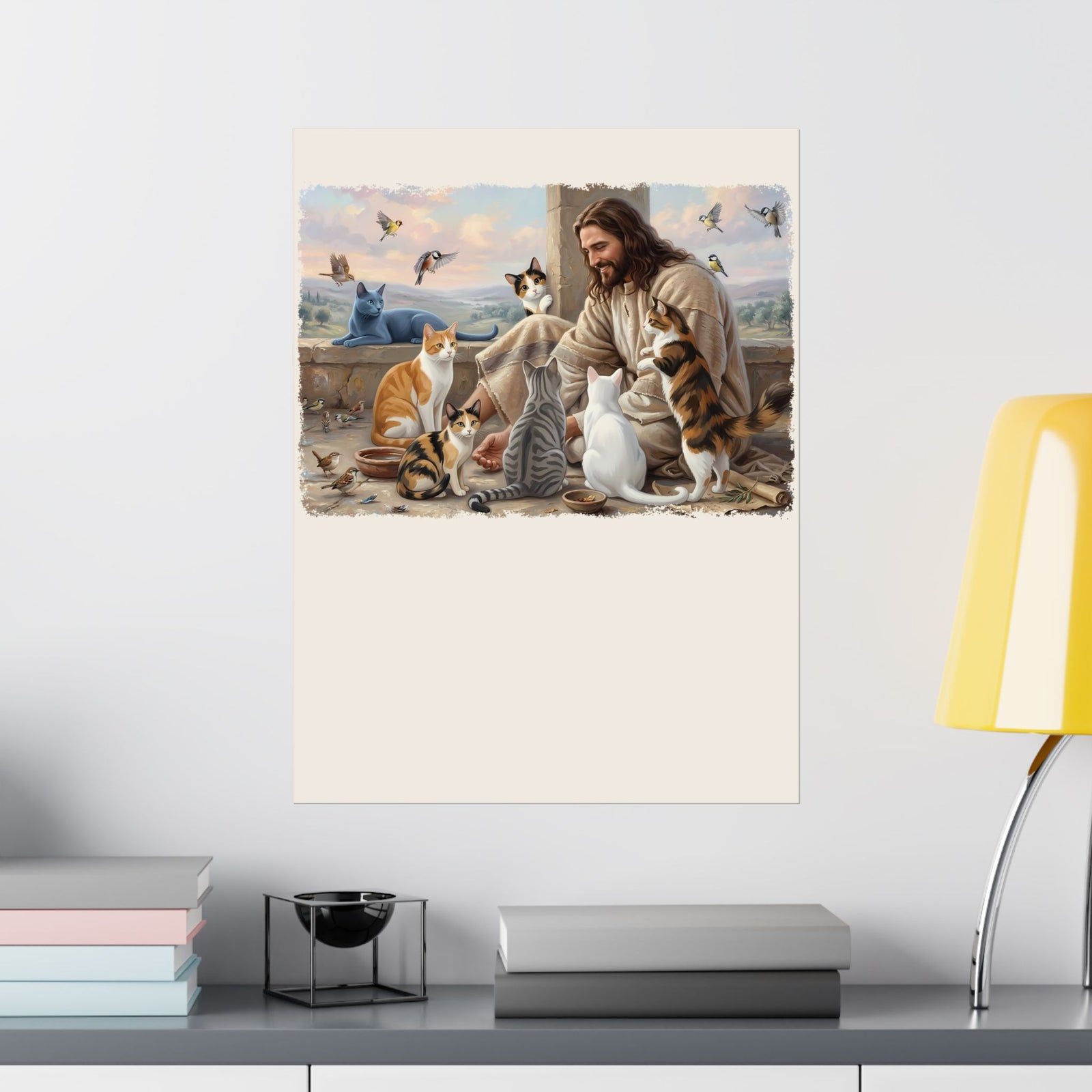 Jesus Surrounded by Cats Poster — Religious Cat Lover Poster