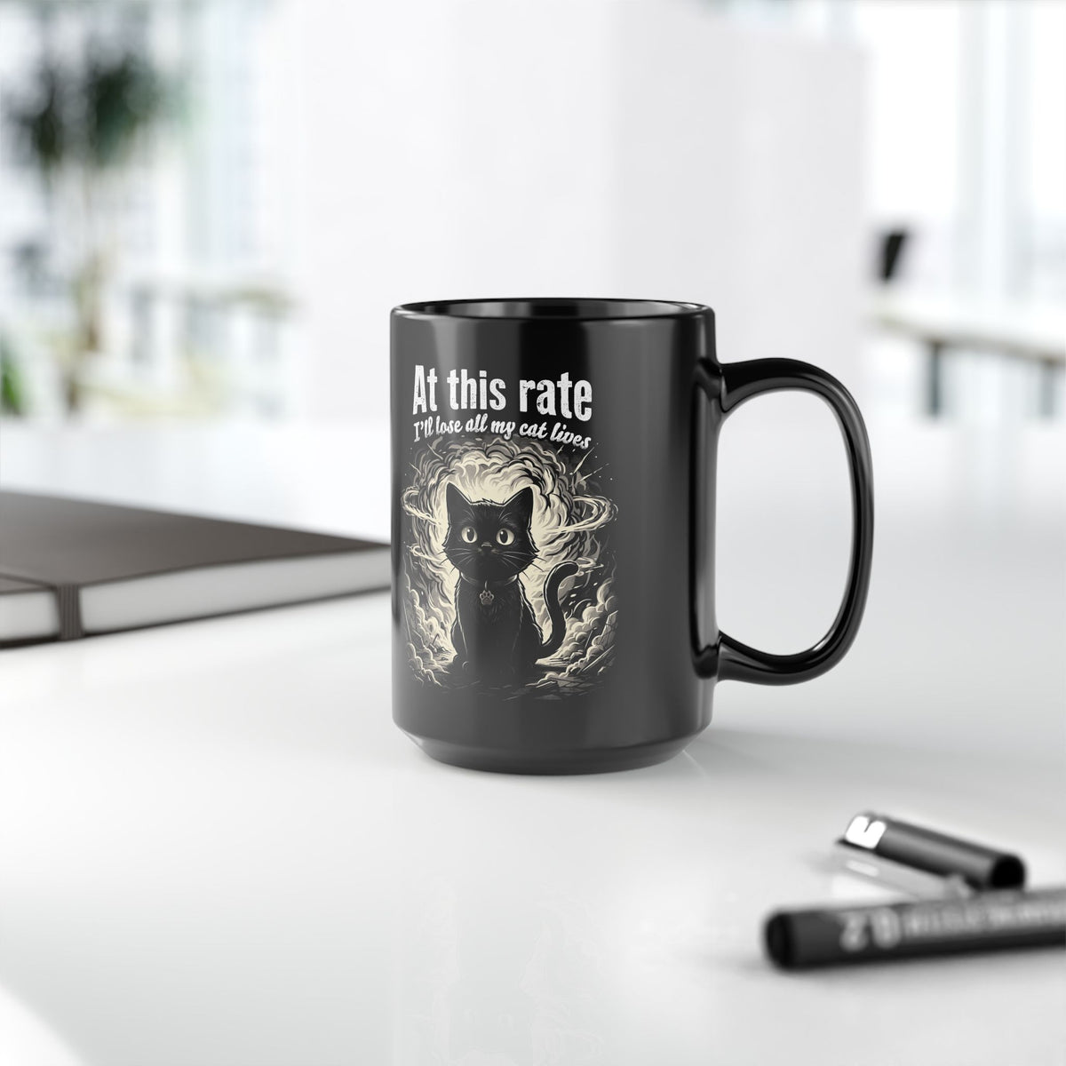 Apocalypse Cat Black Mug Post-Apocalyptic Cat Graphic Mug