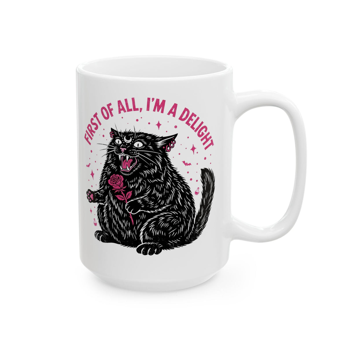 Black Cat "First of All I'm a Delight" Ceramic Mug