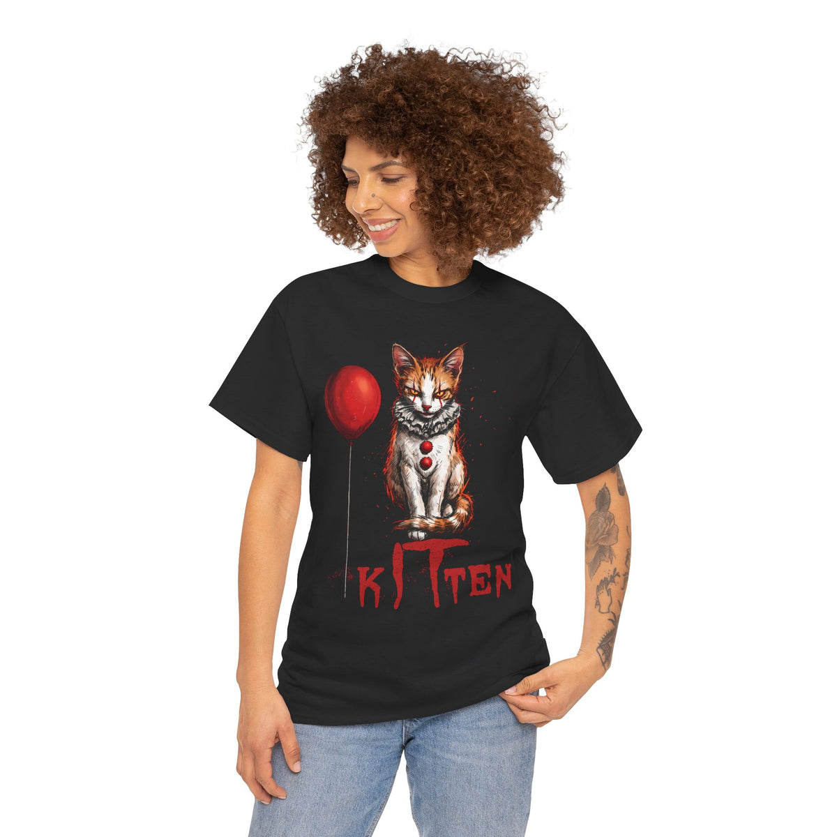 KITTEN Horror Clown T-Shirt — Spooky Orange Tabby Clown Cosplay Apparel