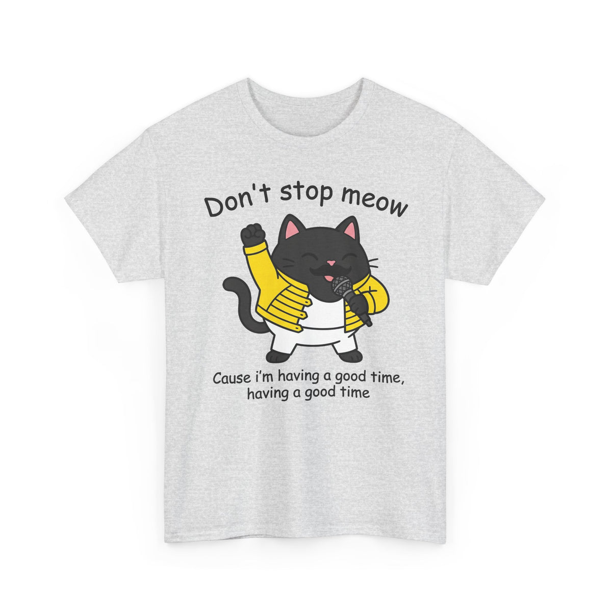 Cat T‑Shirt — "Don't Stop Meow" Cute Black Cat Singing Graphic Tee