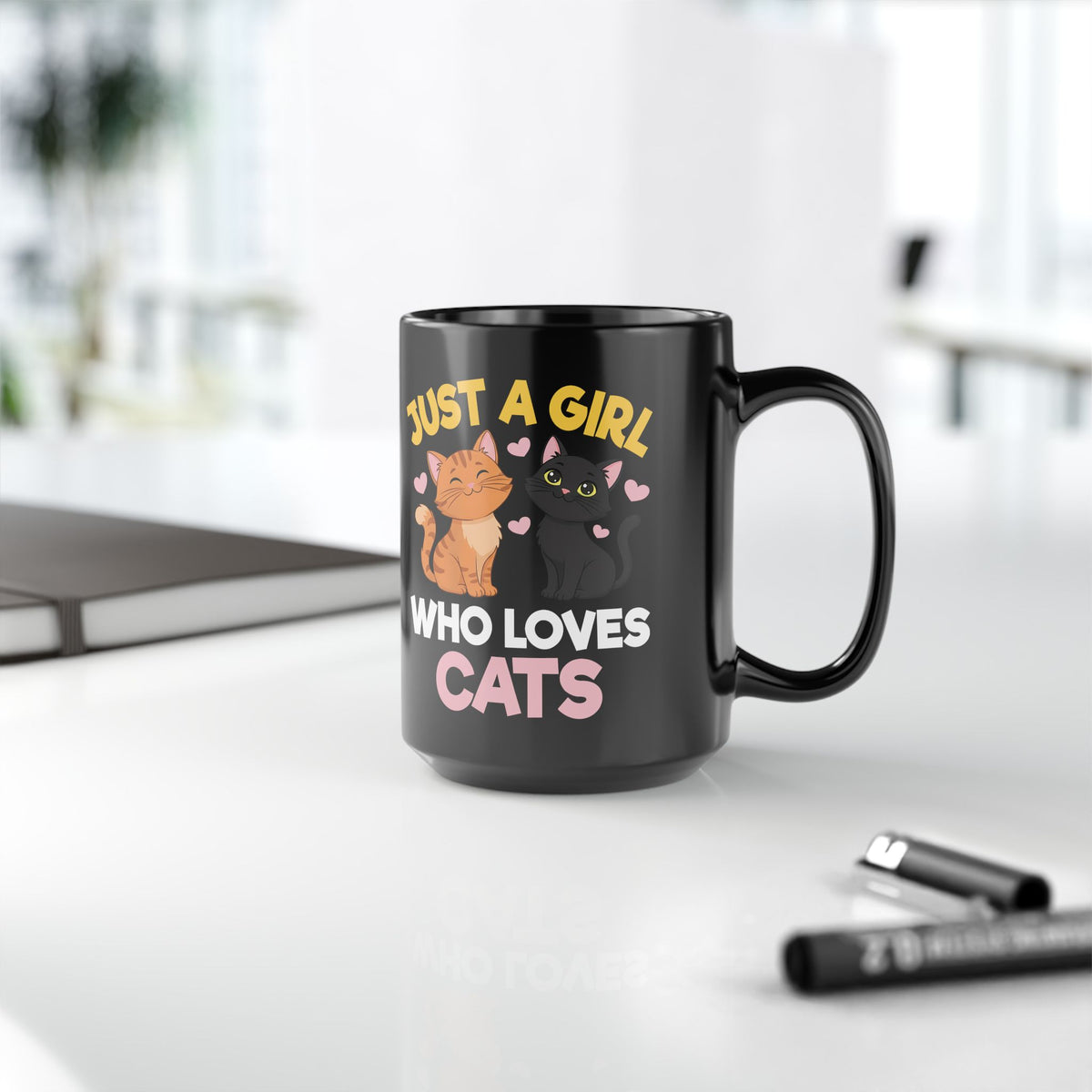 Just a Girl Who Loves Cats Black Mug — Cute Cat Lover Mug